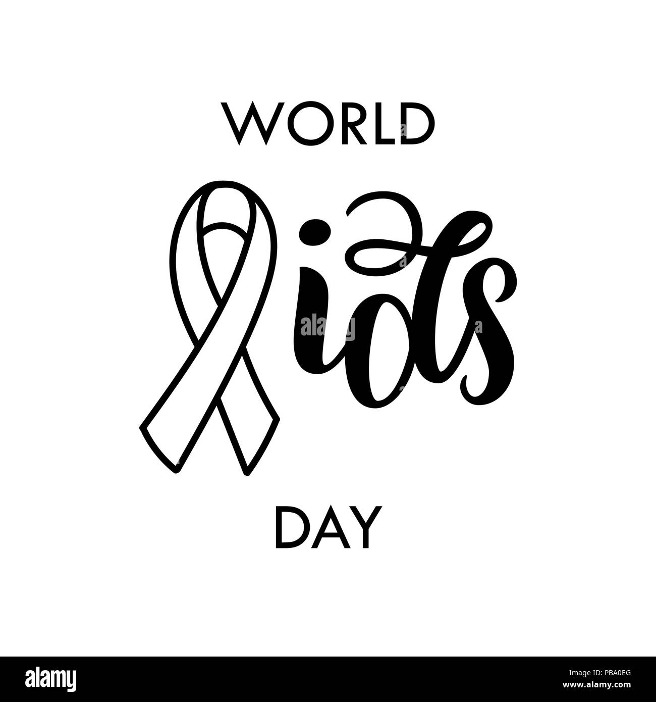 World AIDS Day. AIDS ribbon. Brush black typography for poster or t-shirt.  illustration isolated on white. Lettering composition Stock Photo - Alamy