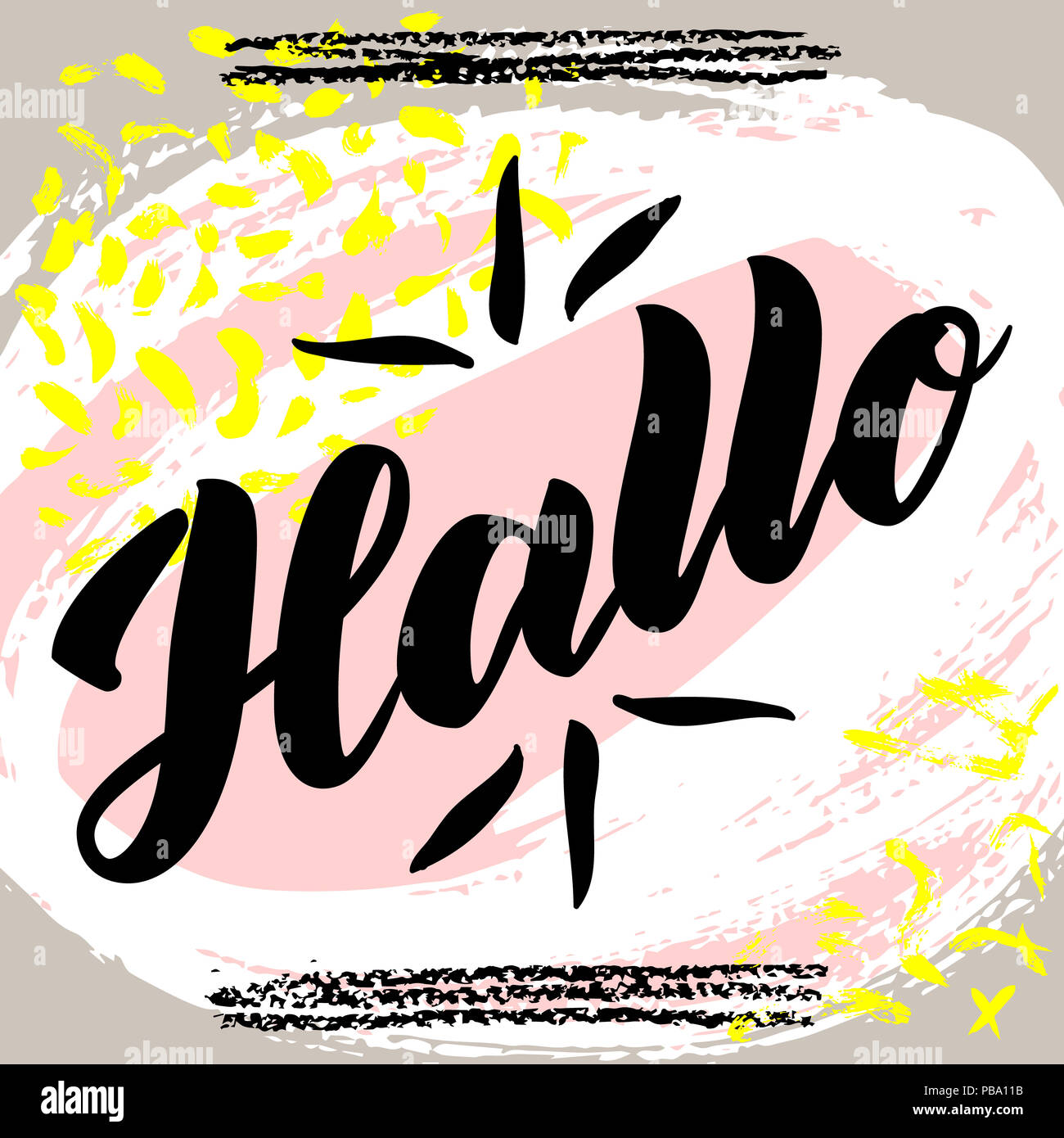 Hallo. Word hello, good day in German. Fashionable calligraphy. illustration on abstract