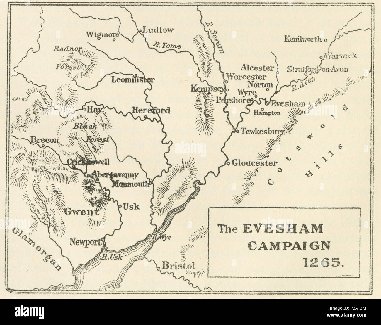The Evesham Campaign map Stock Photo