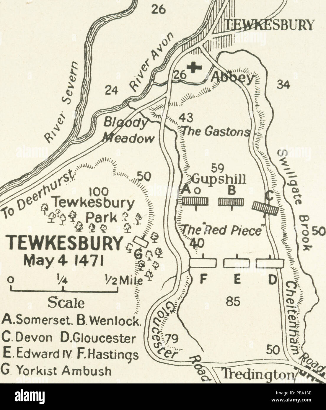 Map Of Tewkesbury Area Battle Of Tewkesbury Map Stock Photo - Alamy