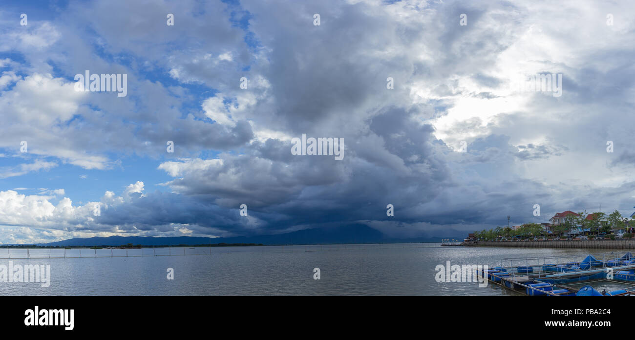 Big lake cloudy raining in the mountain Stock Photo