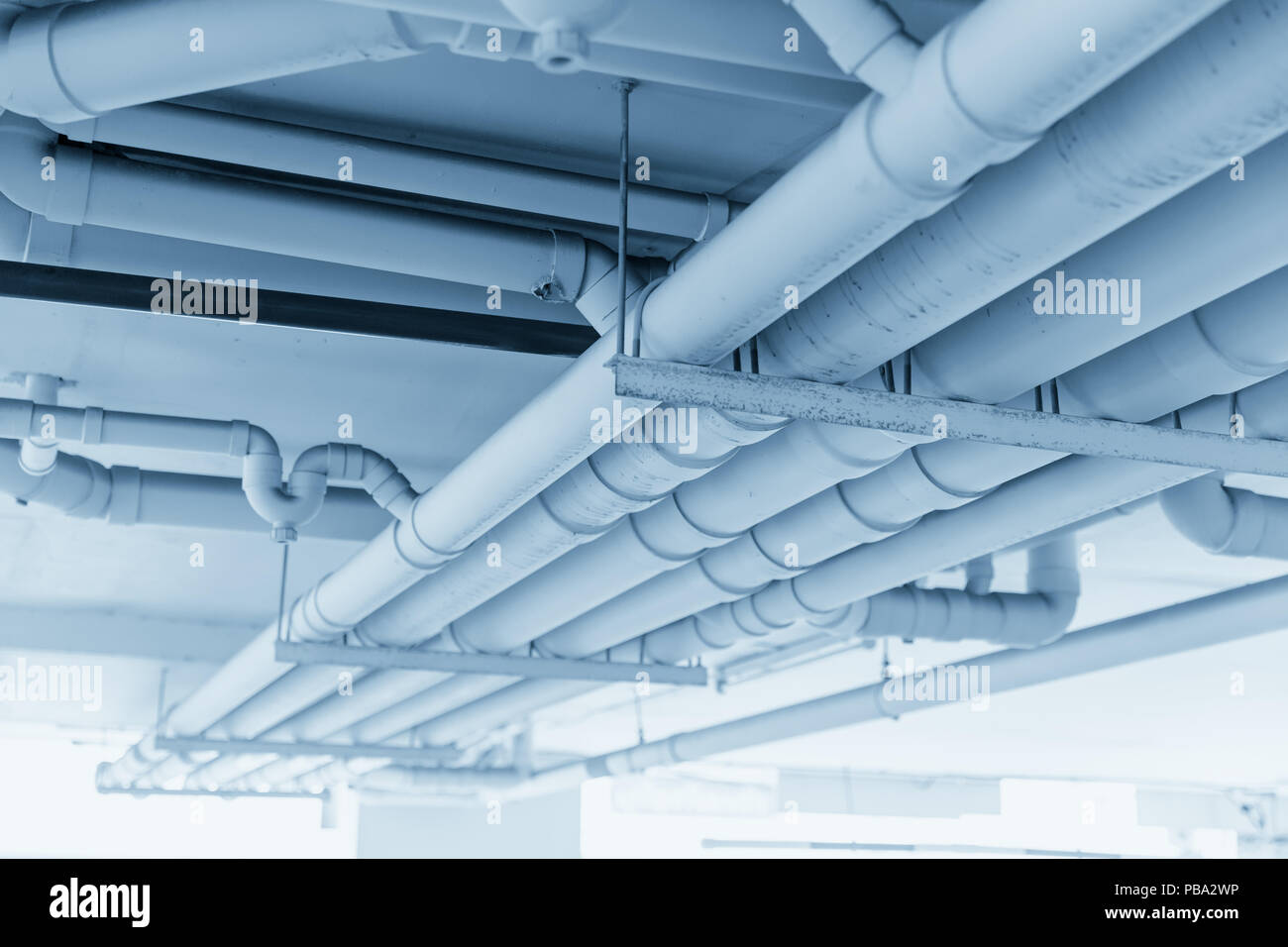 clean managed water pipe system in construction building Stock Photo