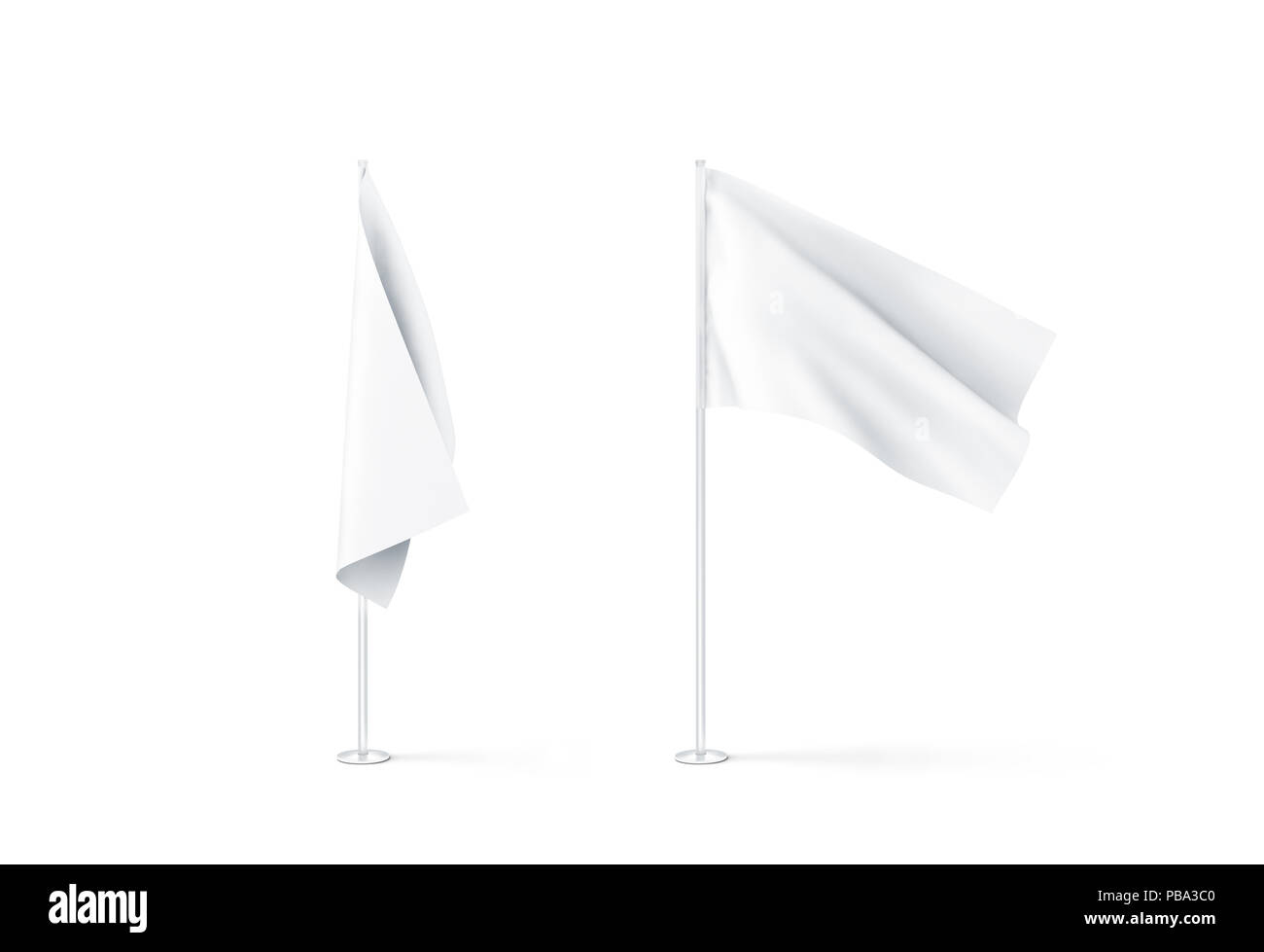 Blank White Flags Mockup Set Plain And Waving 3d Rendnering