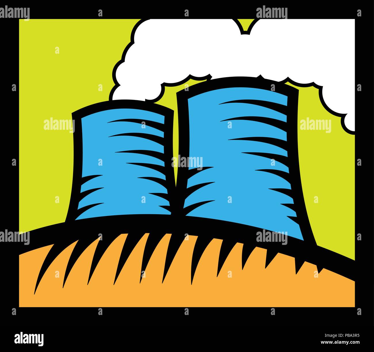 Nuclear reactor - cartoon factory with smoke Stock Vector