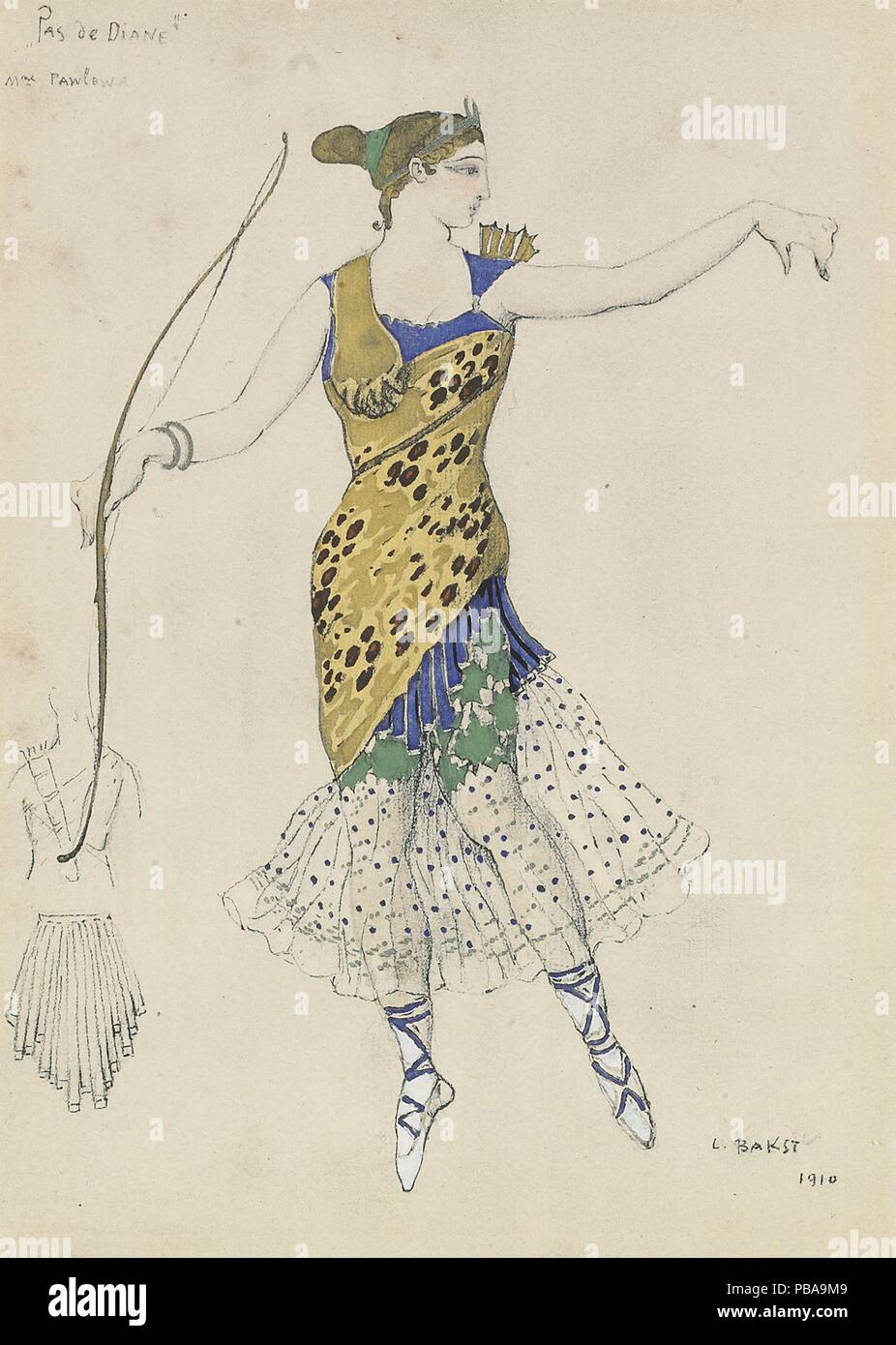Costume design for the ballet Diane et Actéon Pas de deux (Pas de Diane). Museum: PRIVATE COLLECTION. Stock Photo