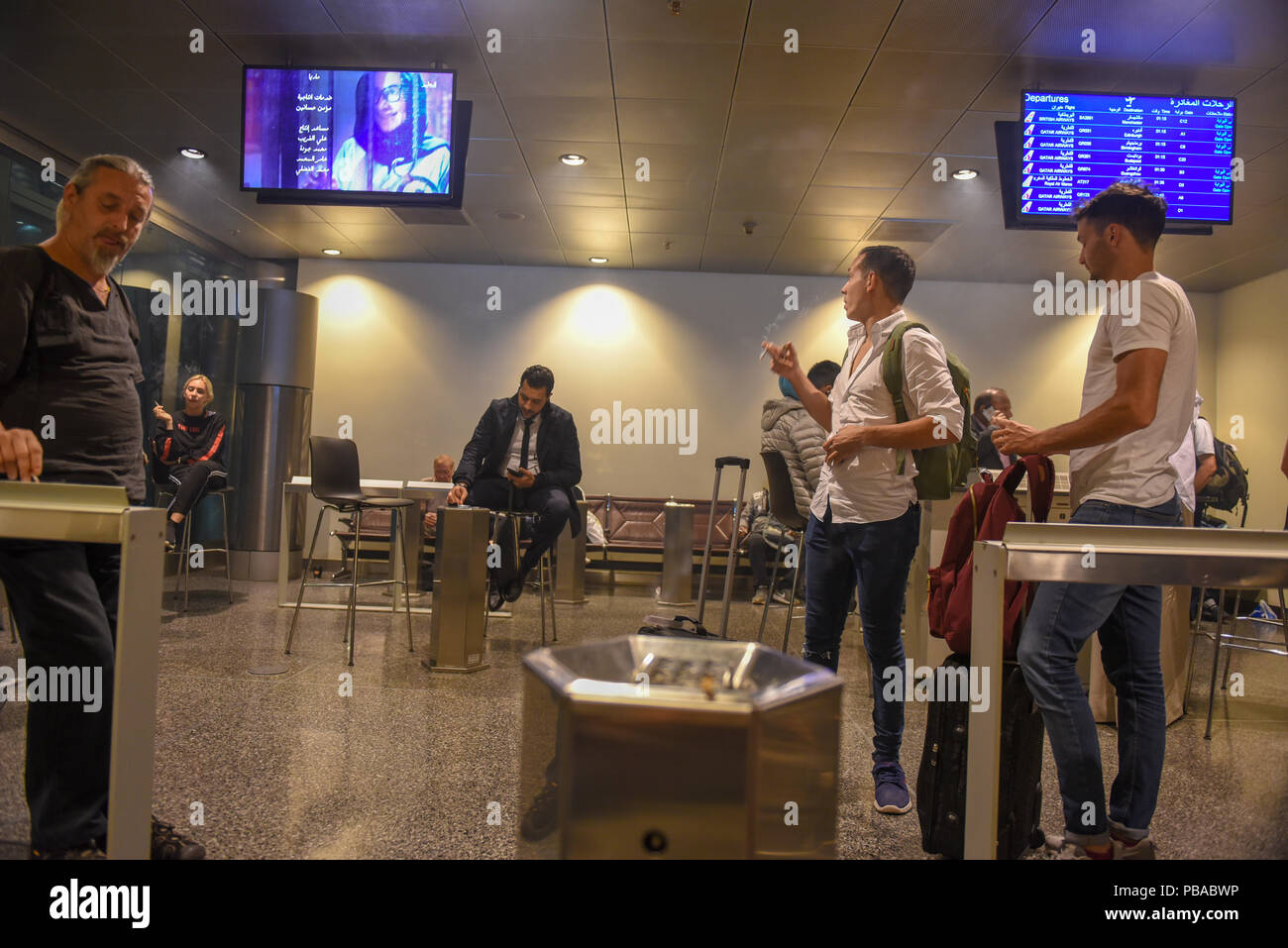 Doha, Qatar 2 February 2018 people on the smoking room at the