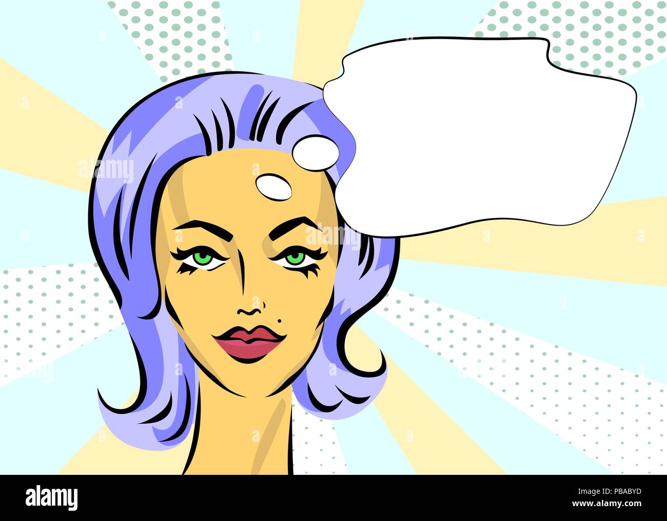 Pop Art Girl With Speech Bubble Vector Banner Template Stock