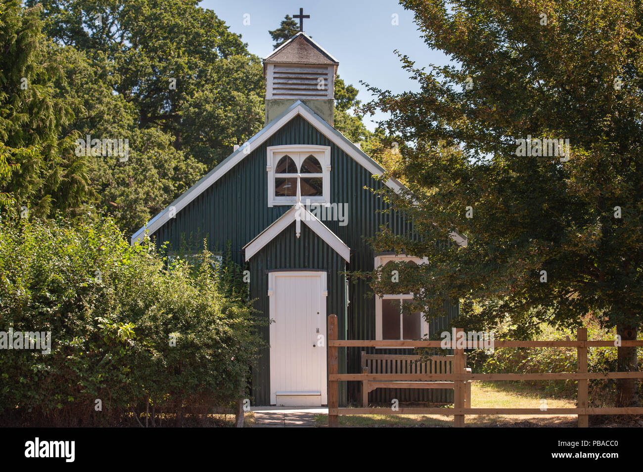 All Saints Church, Brokerswood, Westbury, UK, a corrugated building. Originally built in Southwick, Trowbridge, UK Stock Photo