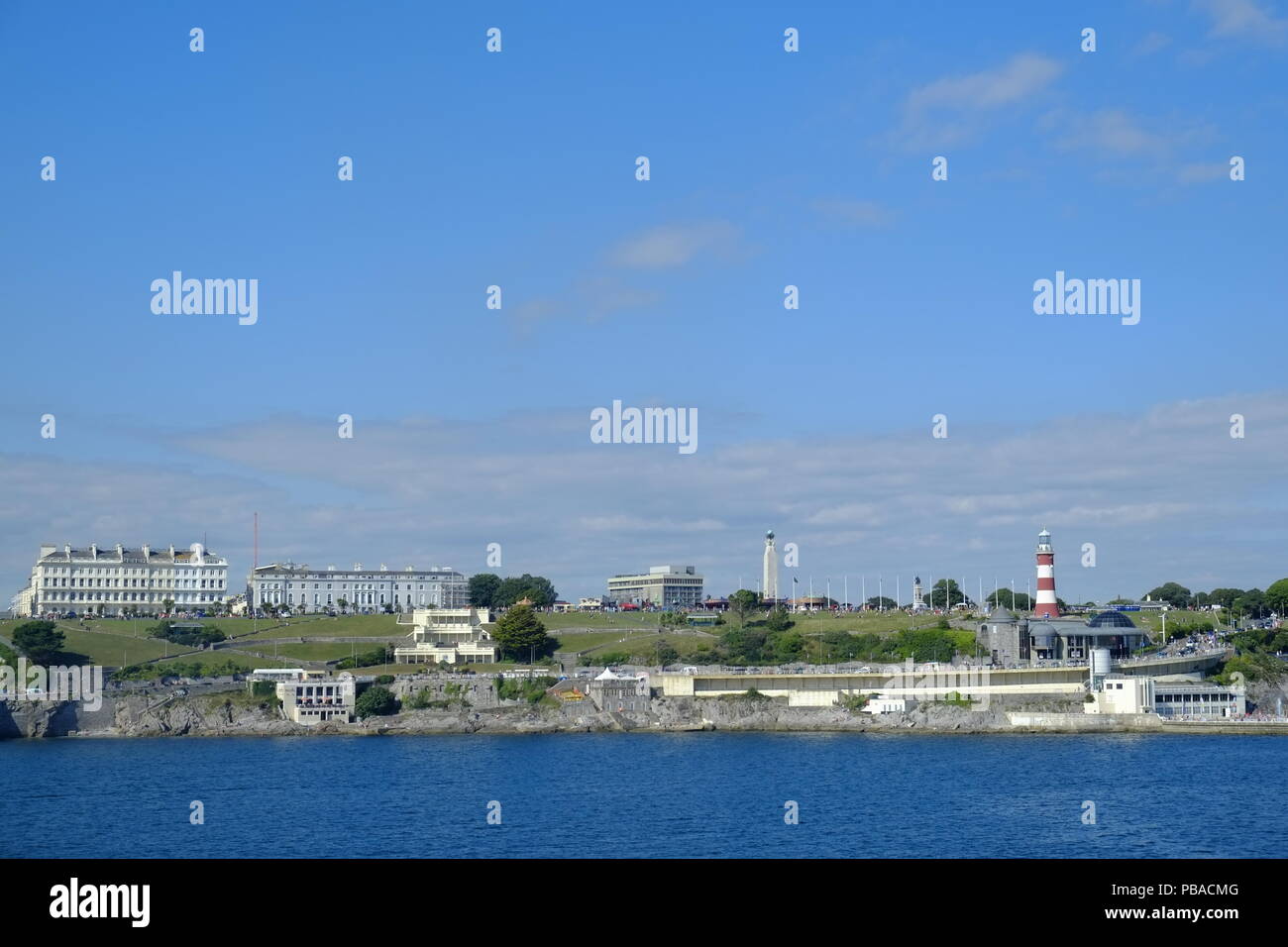 View of Plymouth Hoe from the Sound. South Devon. UK Stock Photo