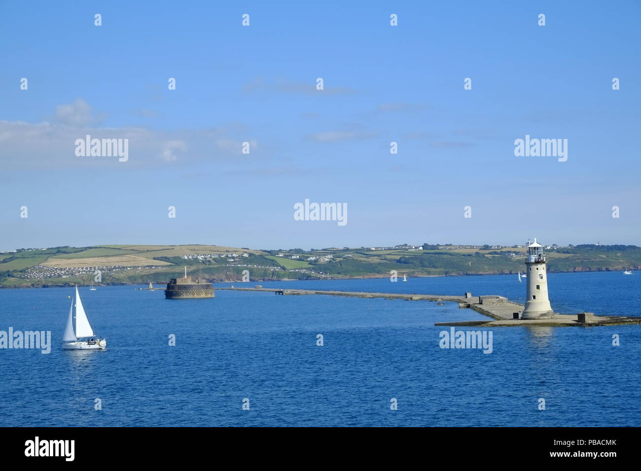 The breakwater in Plymouth Sound. Plymouth, Devon. UK Stock Photo