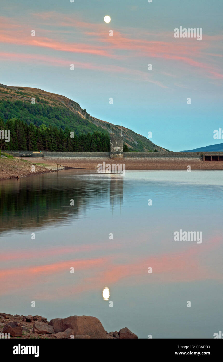 Moonlight Llwyn Onn, reservoir, Brecon Beacons, Powys, wales, UK Stock Photo