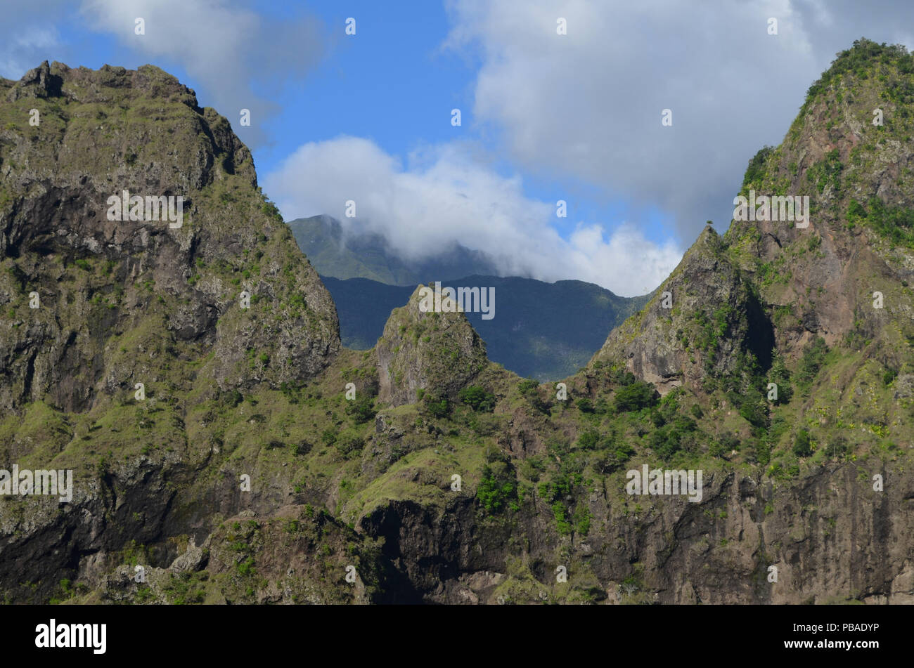 Mafate volcanic caldera in the island of Réunion, Indian Ocean Stock Photo