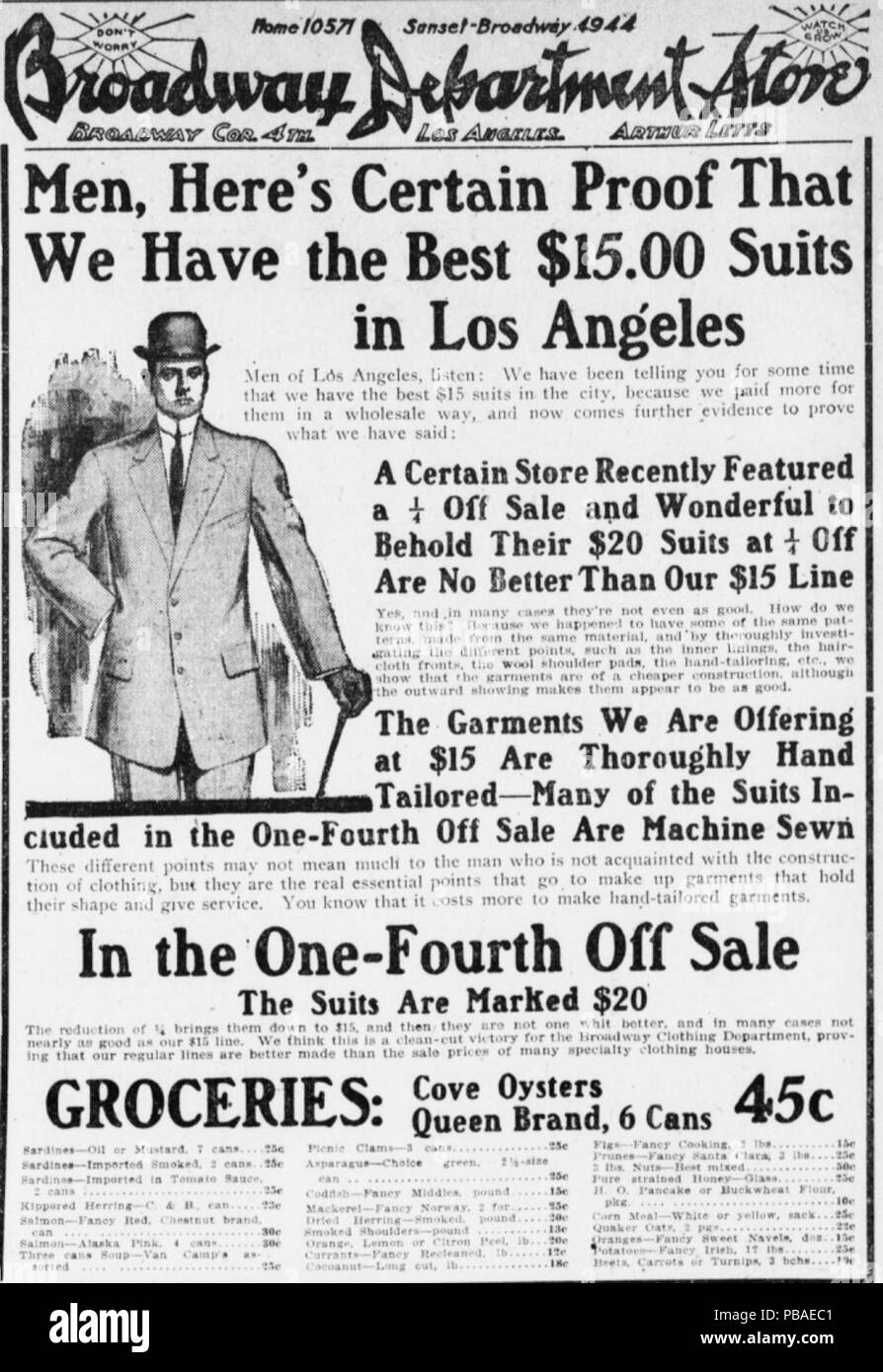 1098 Newspaper advertisement for men's suits, 1909 Stock Photo Alamy