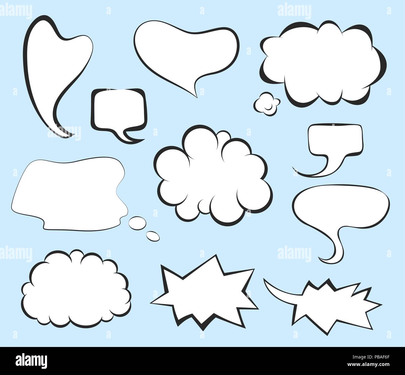 Pop art comic speech bubbles set. Blank clouds for letterings. Stock Vector