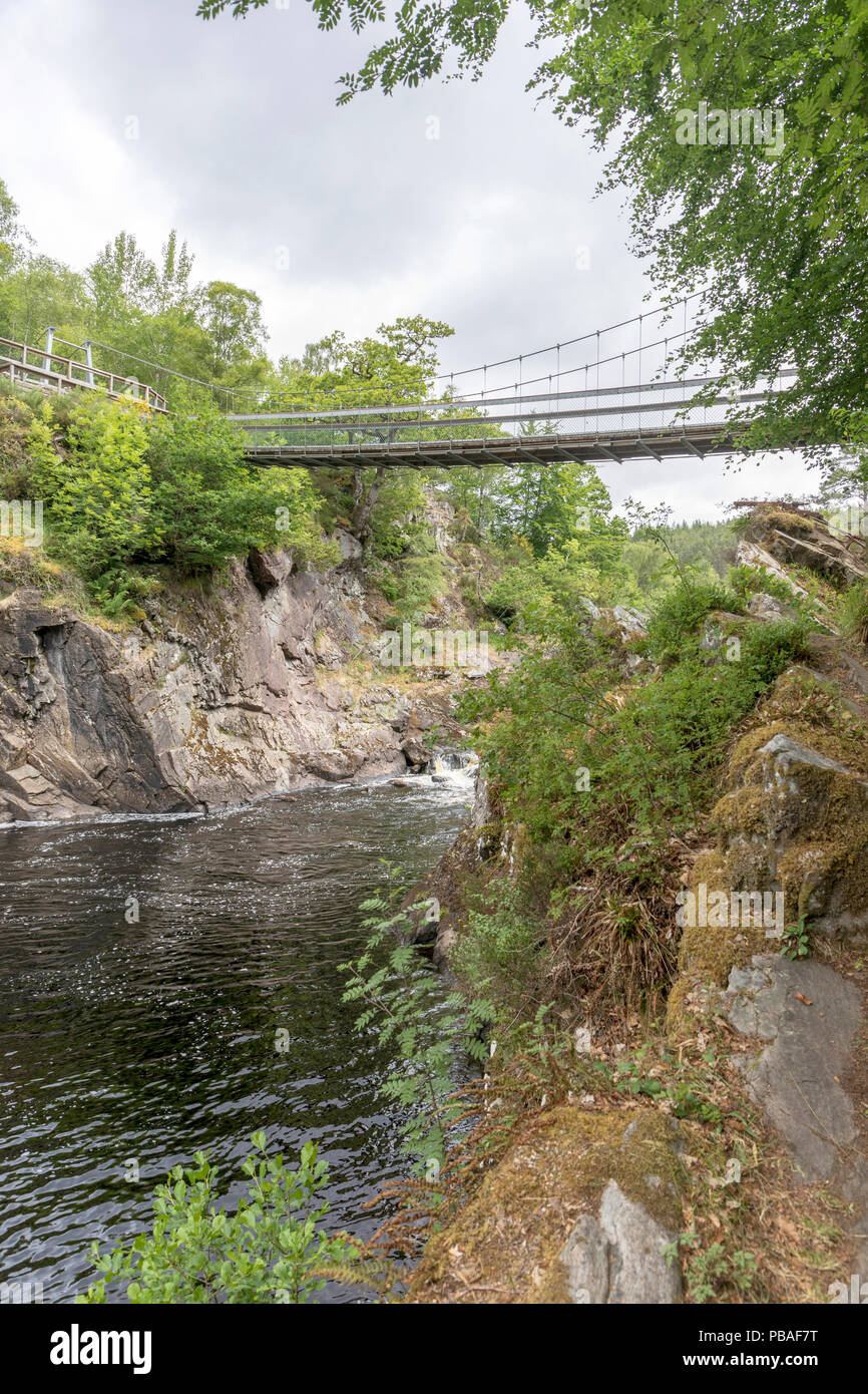 The bridge across the Black Water river, Rogie Falls. Stock Photo
