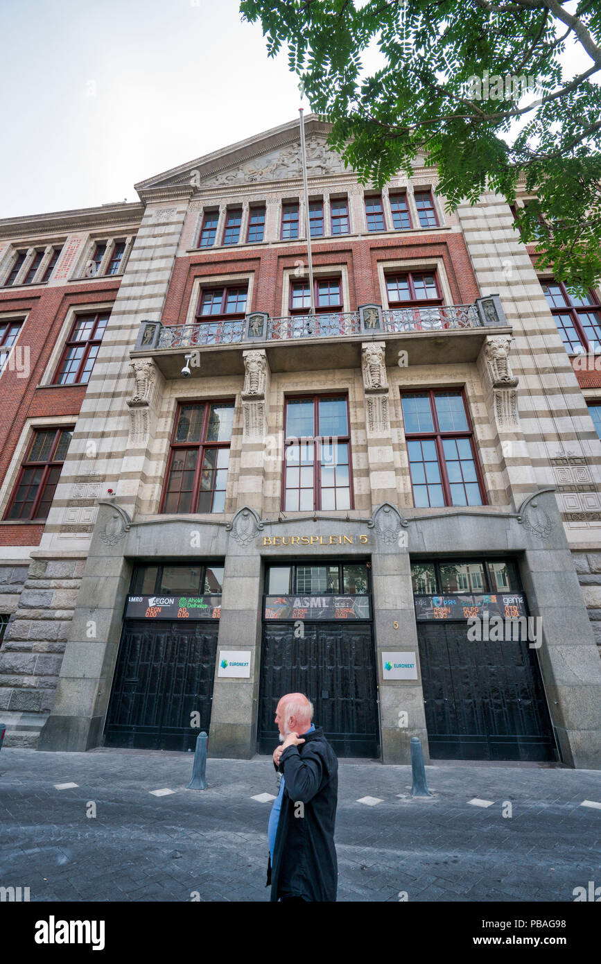 The old stock exchange building, Beurs of Berlage, nearby the Dam in Amsterdam Stock Photo