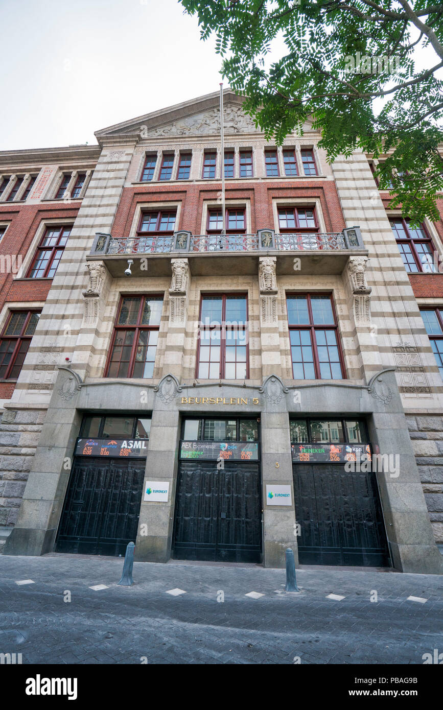 The old stock exchange building, Beurs of Berlage, nearby the Dam in Amsterdam Stock Photo