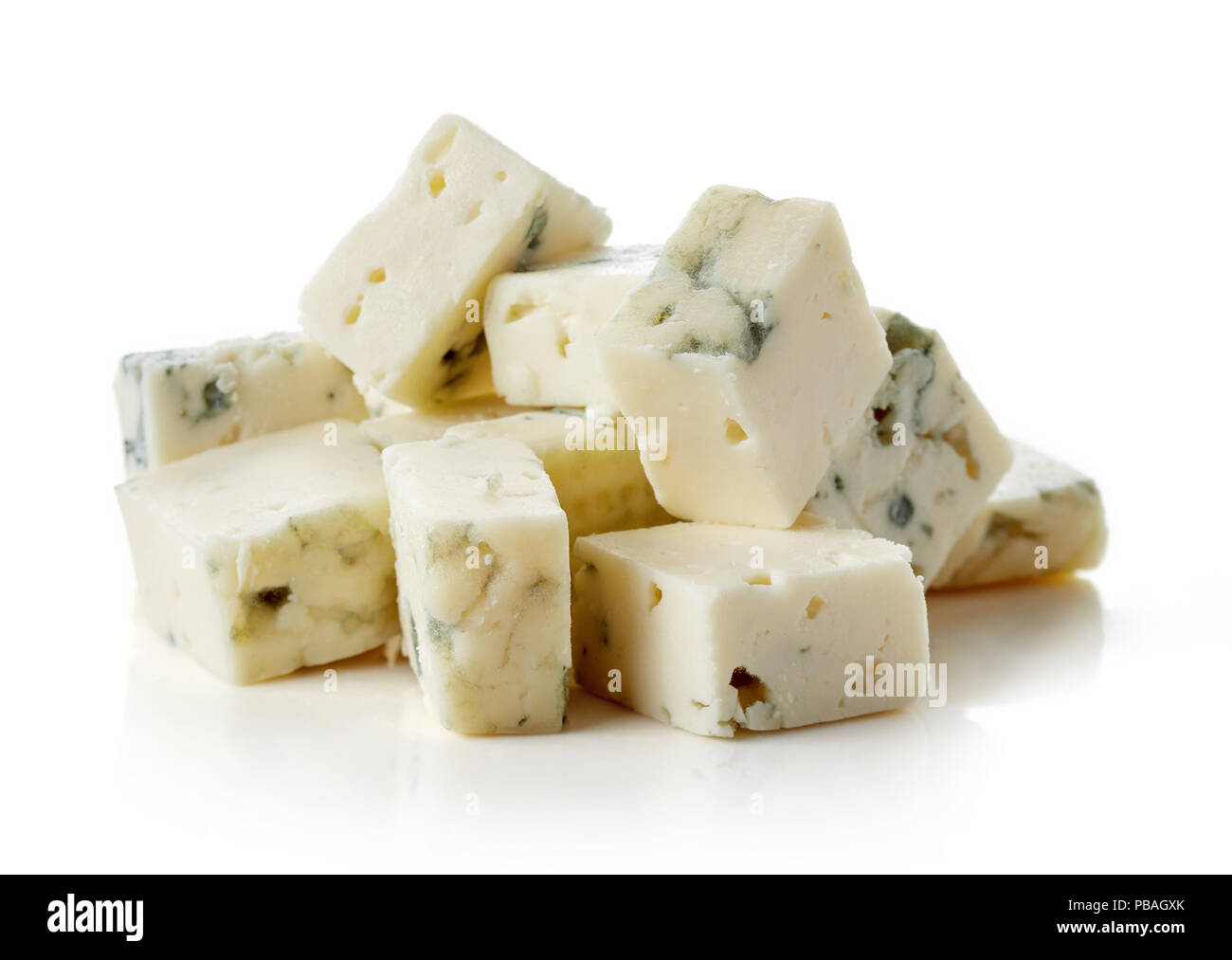 Blue cheese cubes isolated on white background Stock Photo Alamy