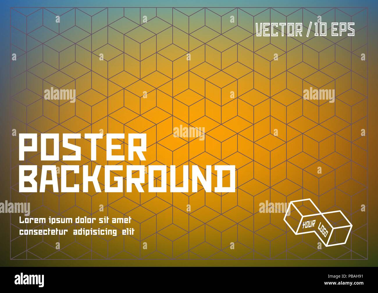 Vector cubes geometric background. Yellow, blue and green blur poster ...