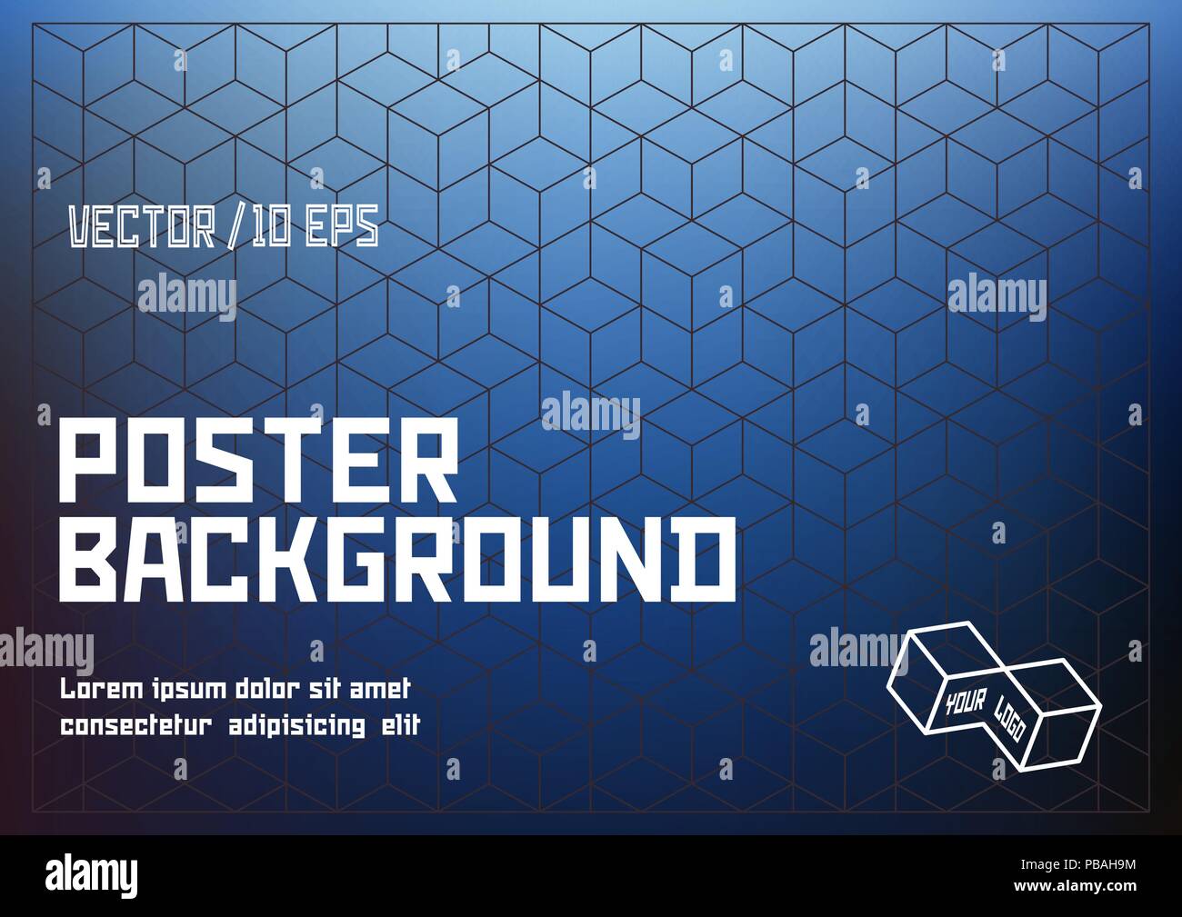 Vector cubes geometric background. Blur blue  poster layout. Stock Vector