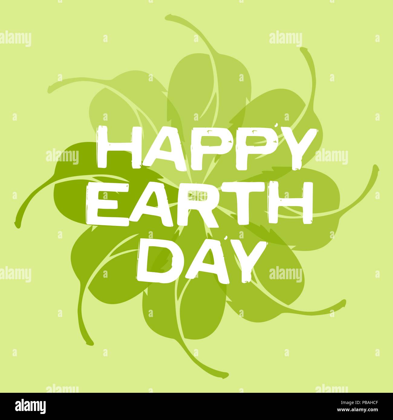 Happy Earth Day illustration. Light green leaves pattern and white lettering. Vector image. Stock Vector