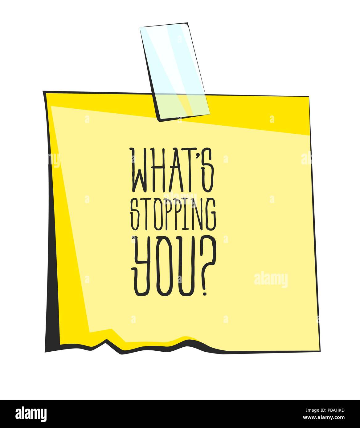Whats stopping you paper sticky note. Retro reminder sticker Stock Vector