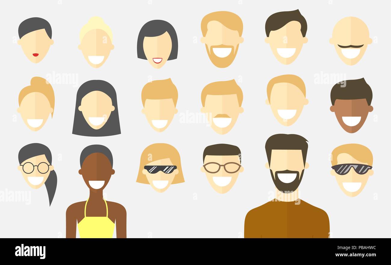 Flat People Faces Set Different Haircuts Avatar Icons