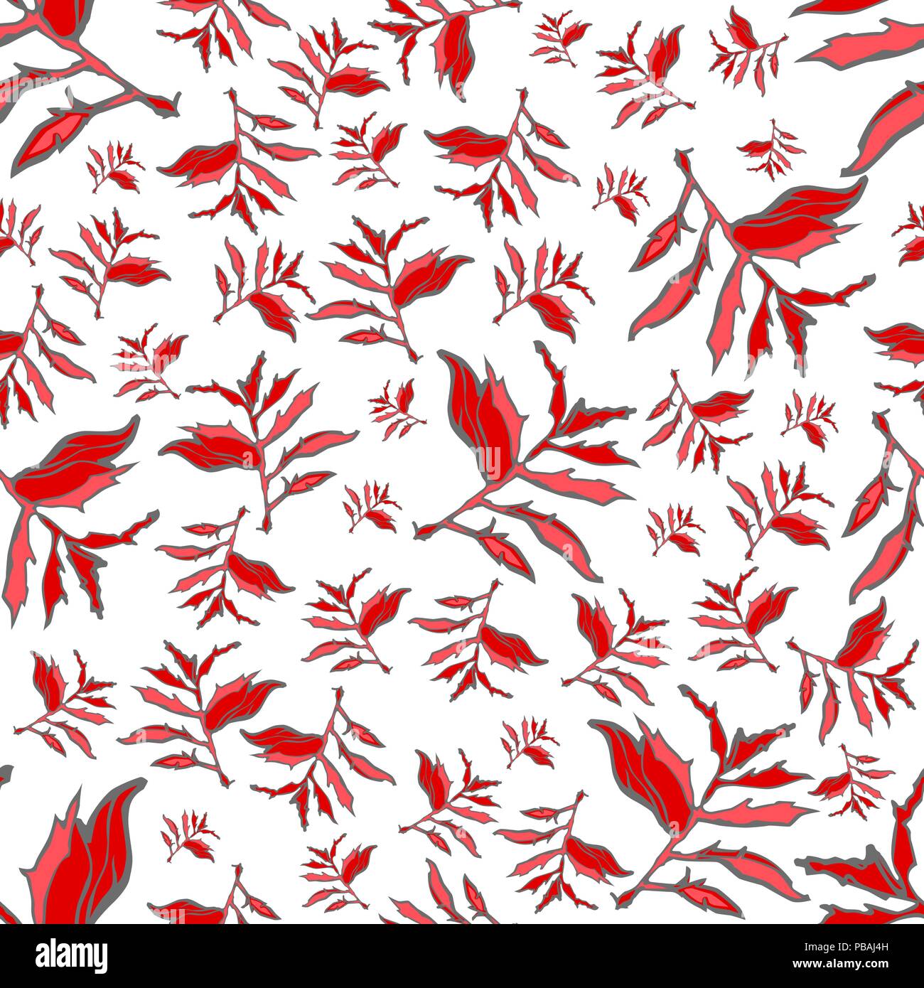 Floral seamless pattern. Red and white fabric. Vector texture. Square format. Stock Vector
