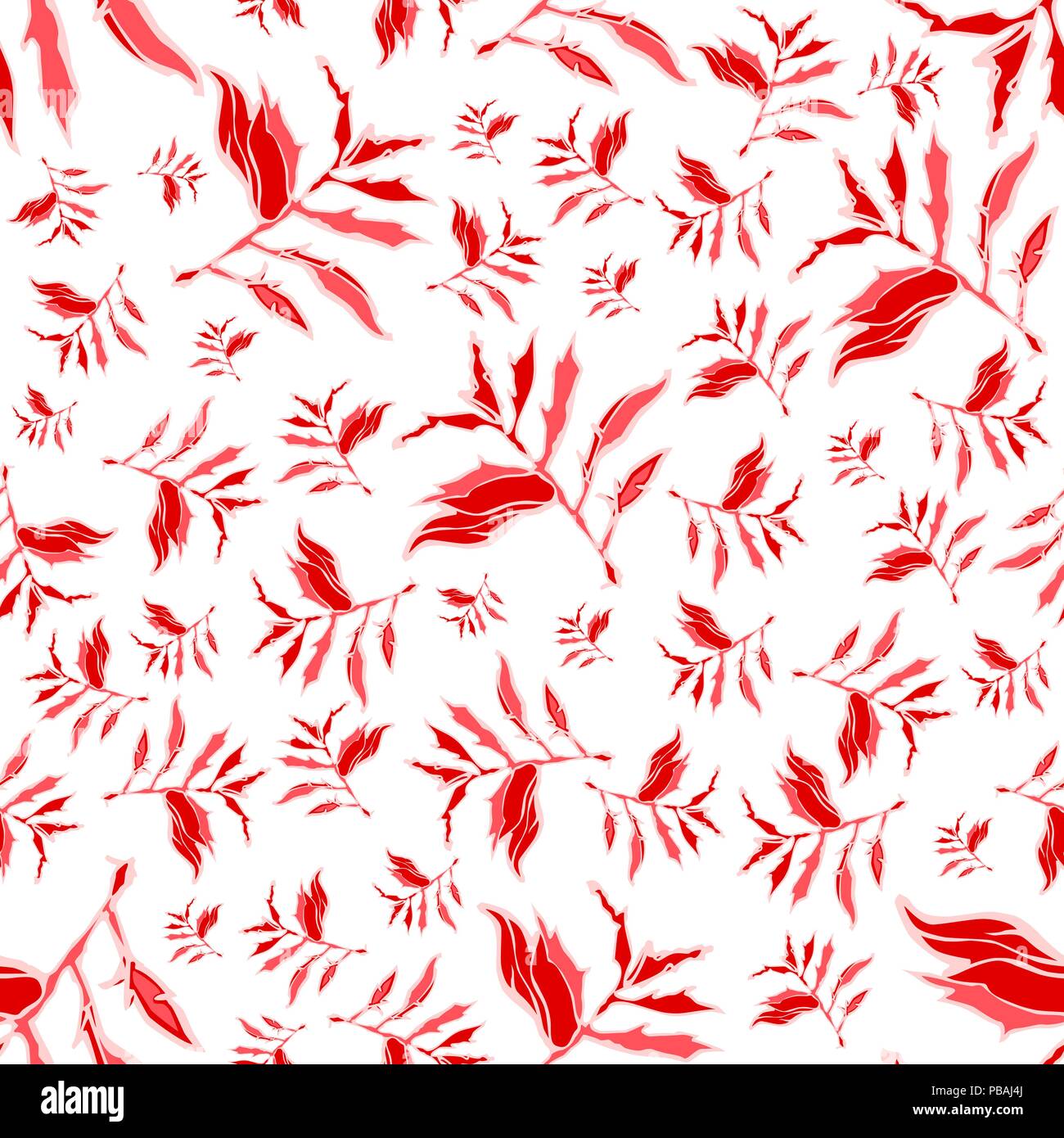 Floral seamless pattern. Red and white fabric. Vector texture.  Square format. Stock Vector