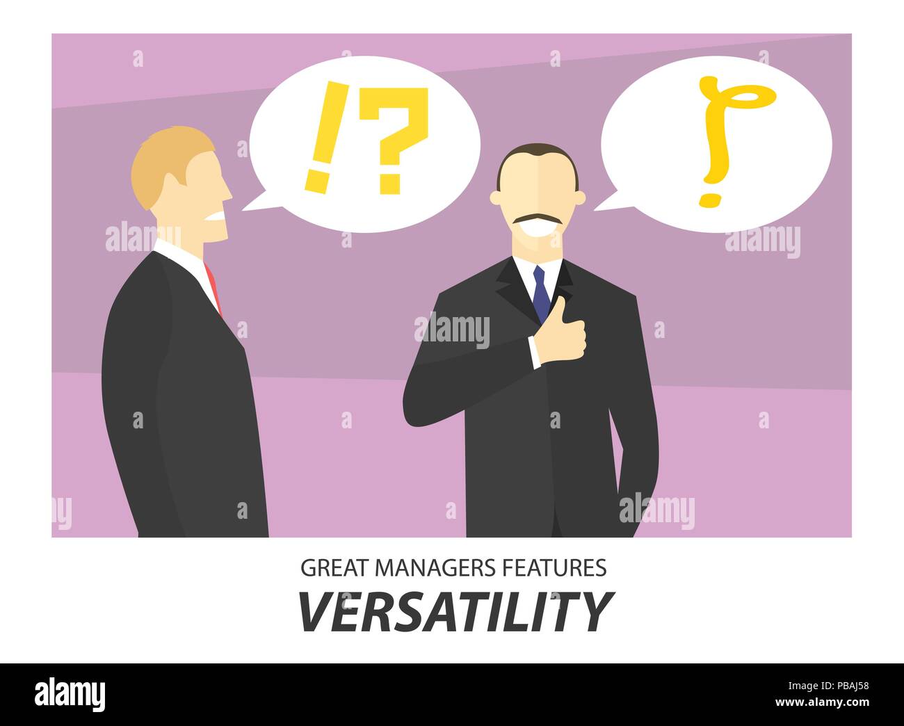 Versatility, great managers features concept illustration. Businessman making decision. Vector image, simply editable Stock Vector