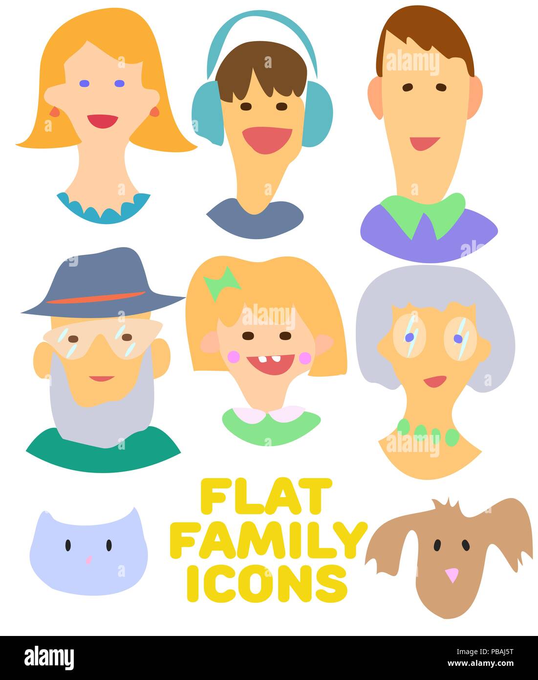 Flat design icons collection of family members avatars: mom, dad, son ...