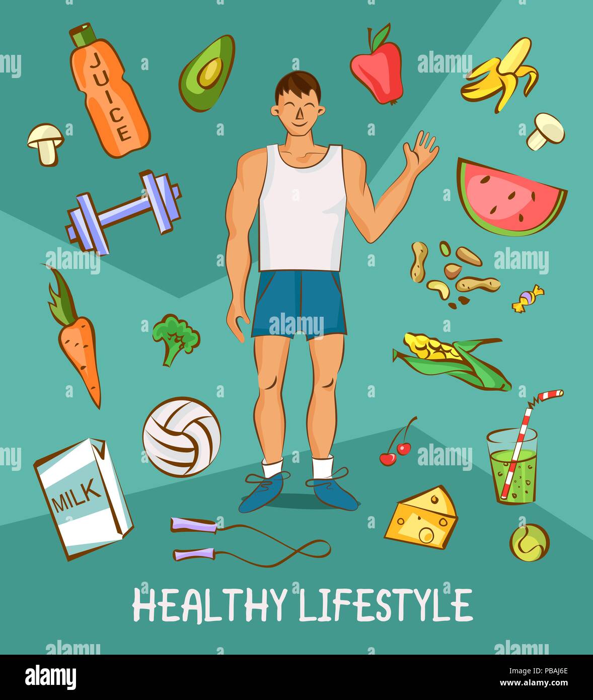 Young man in white shirt with normal body build. Comic cartoon  illustration. Healthy nutrition article layout. Vector character with set  of different Stock Vector Image & Art - Alamy