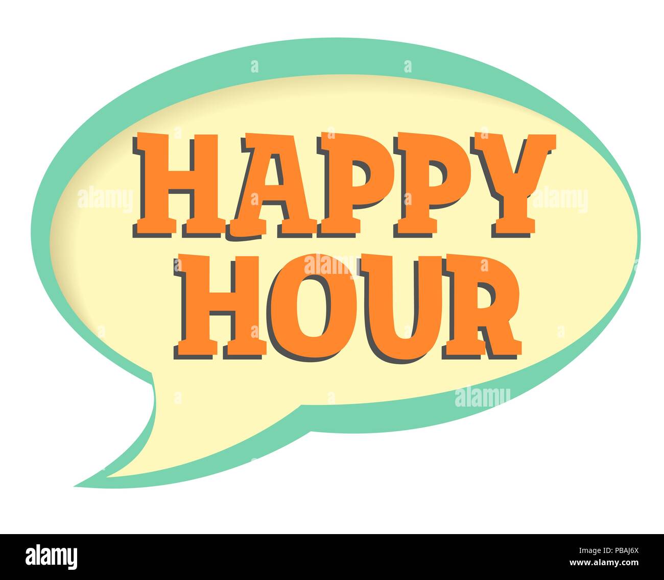 Happy hour vector sticker. Volume frame with shadow. Speech bubble in retro style. Stock Vector