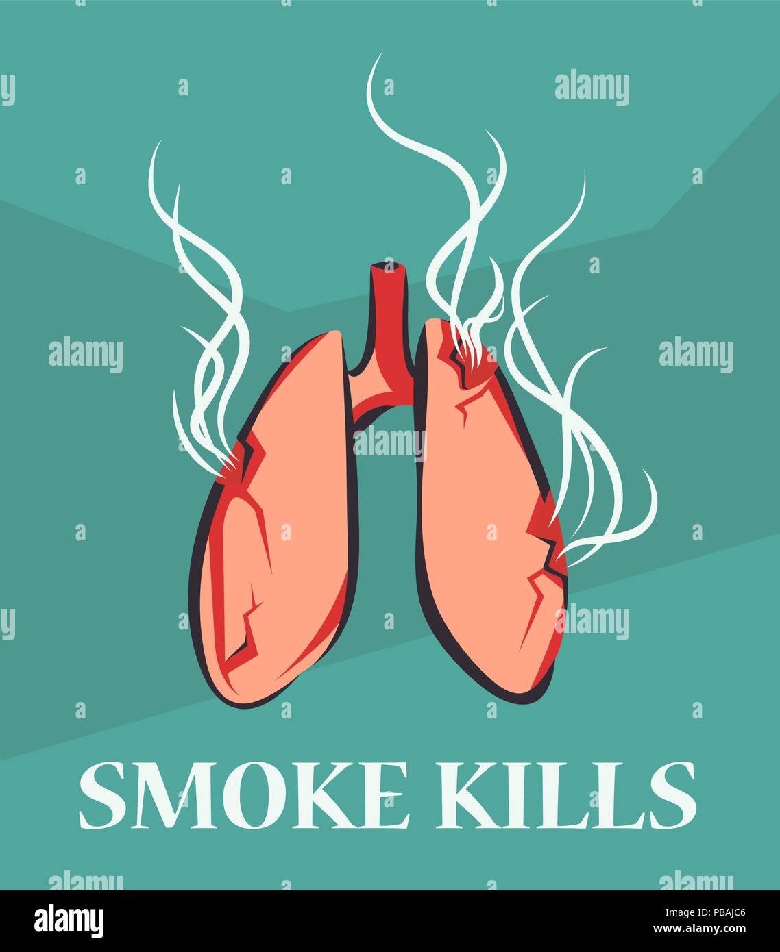 Lungs with smoke. Smoking harm poster. Damaged organ. Anti tobacco