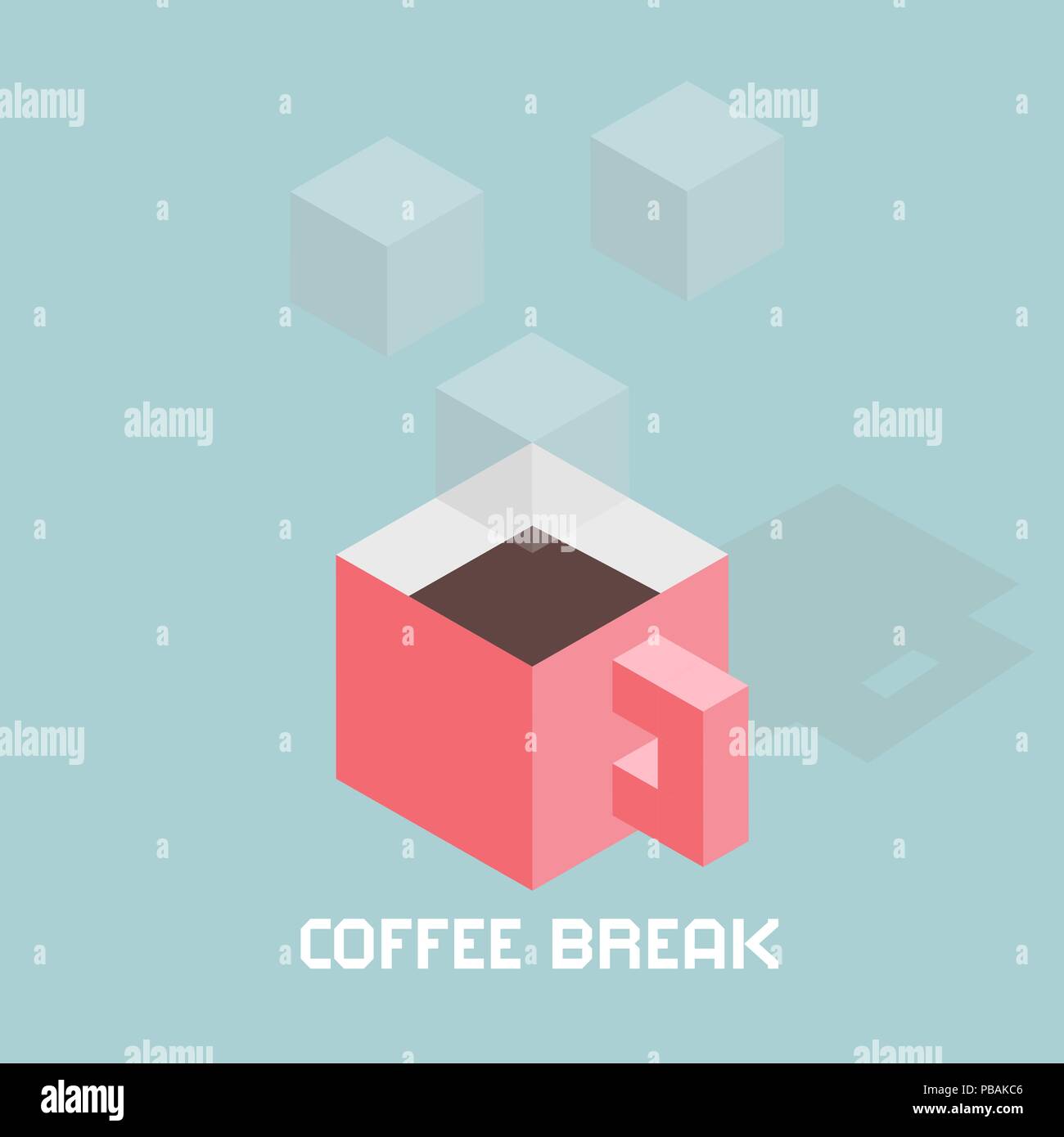 Cubes formed coffee cup, digital coffee break concept, isometric vector
