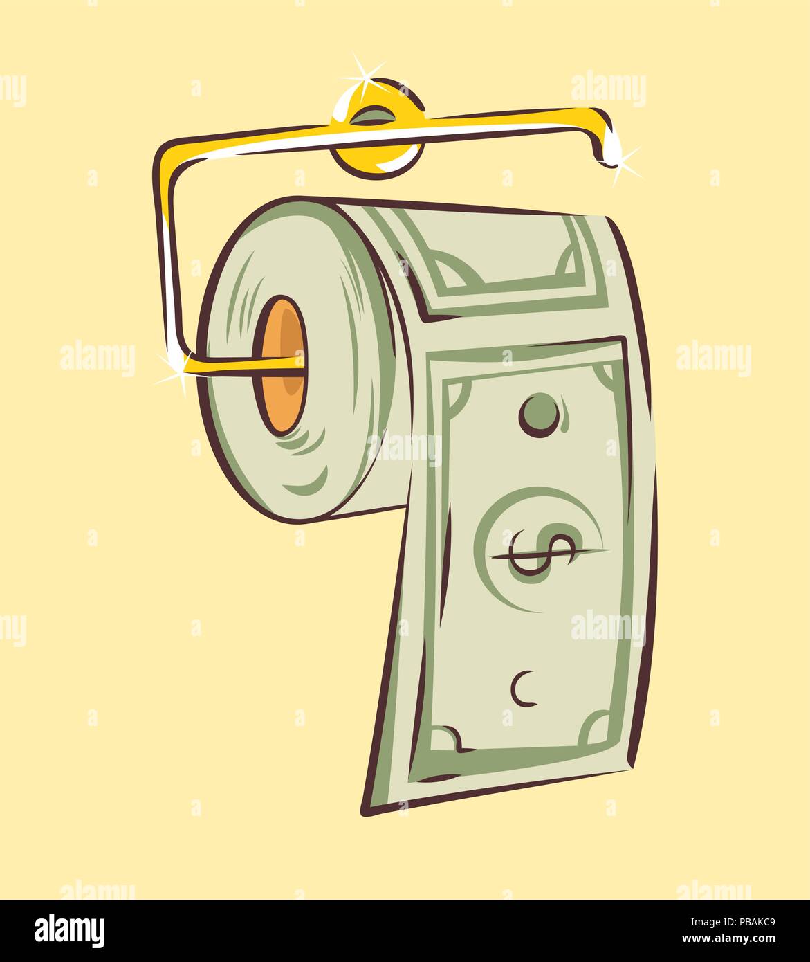 Money as toilet paper, easy cash or crisis concepts, cartoon style vector illustration Stock Vector