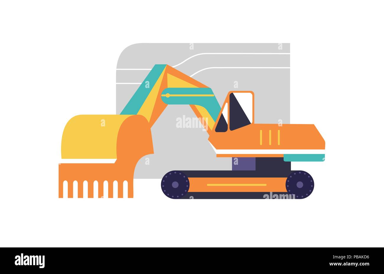 Excavator flat style icon, vector illustration Stock Vector