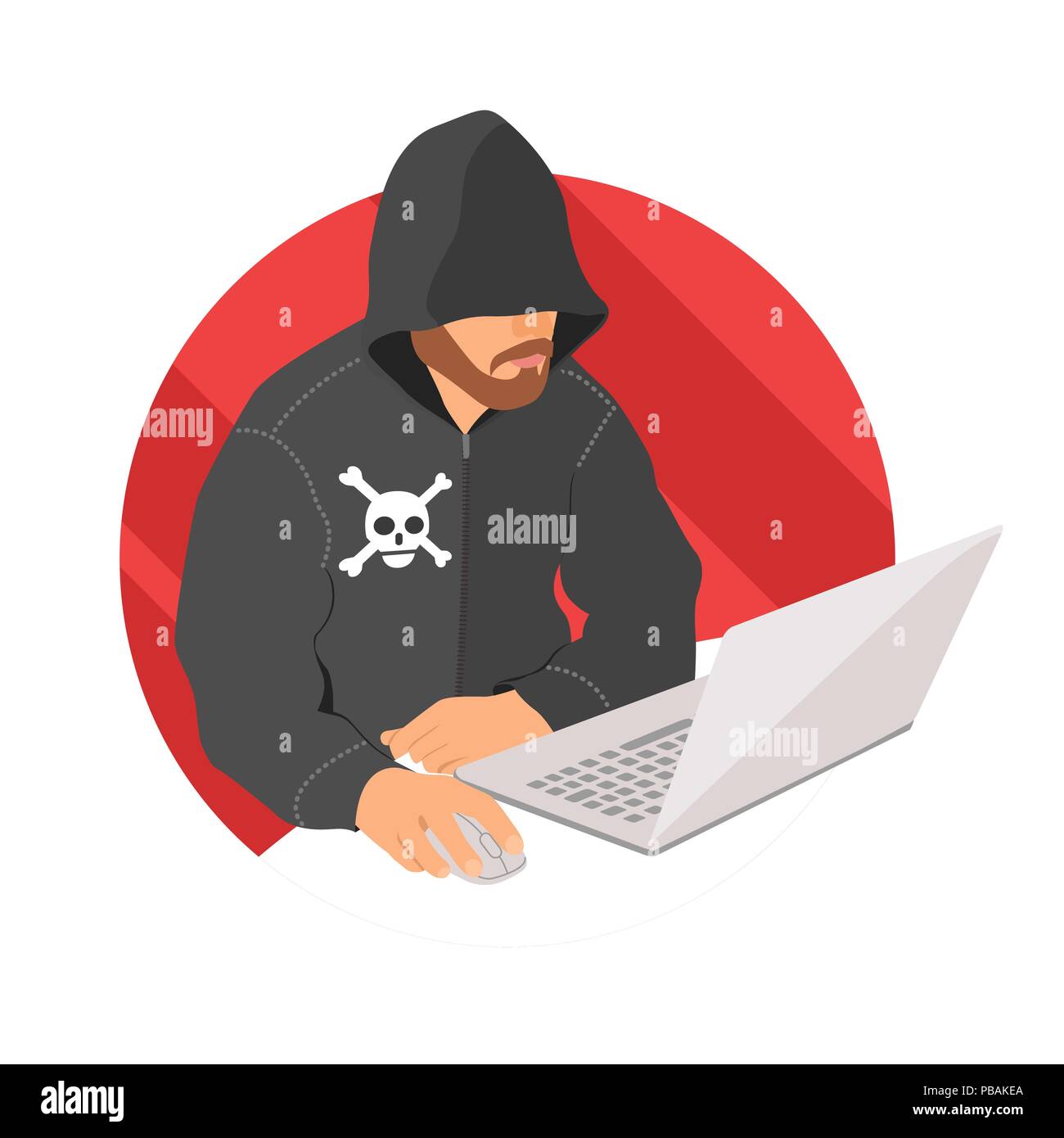Hacker on laptop icon, flat design web criminal sign, vector illustration Stock Vector