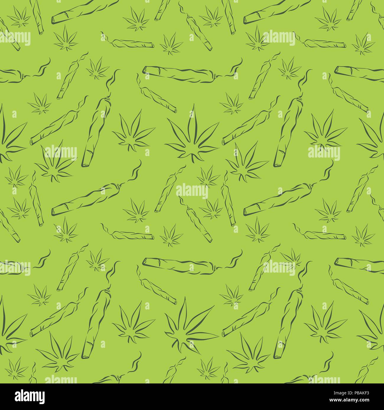 Marijuana leafs and joints seamless pattern. Mj vector background Stock Vector