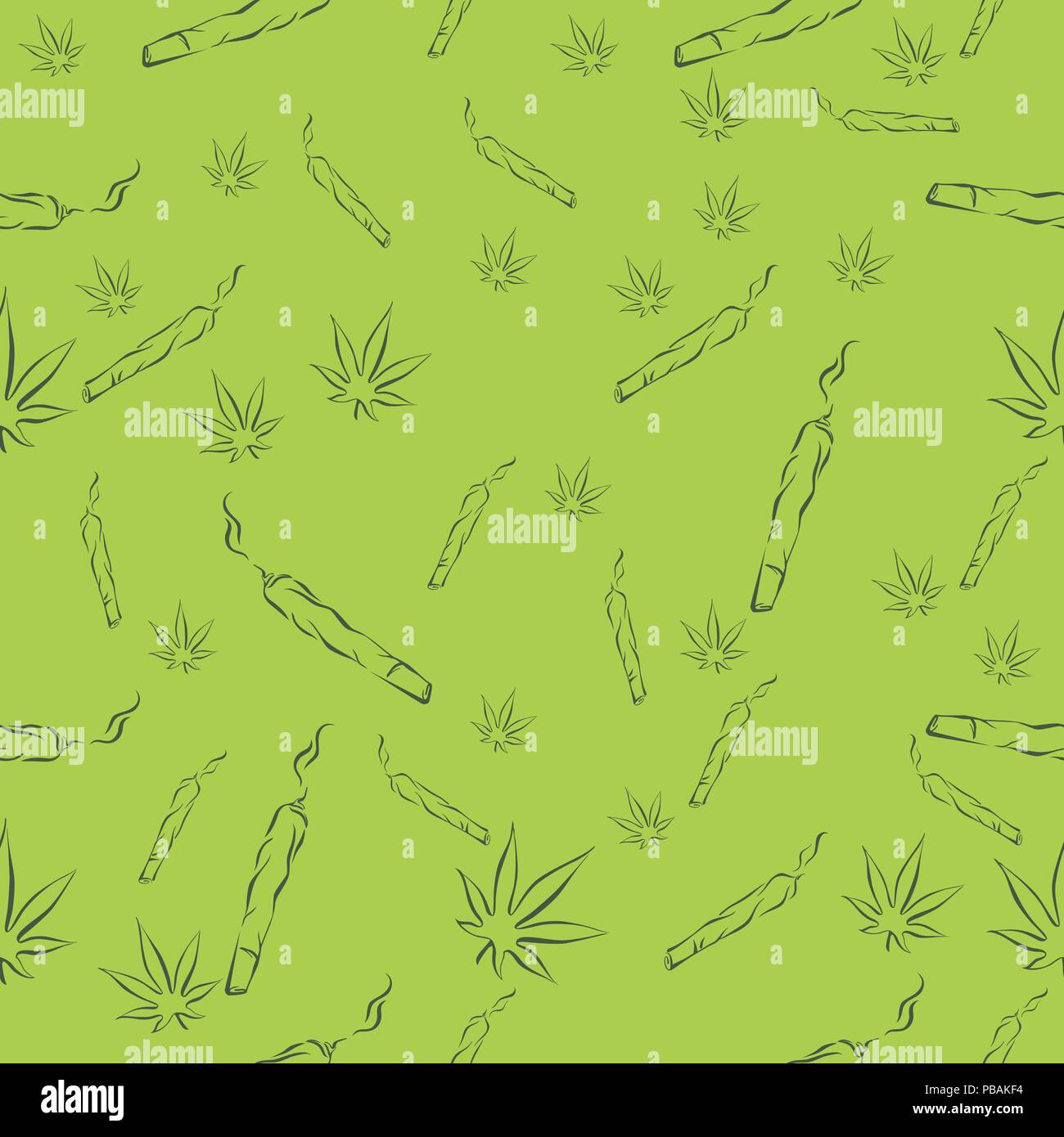 Marijuana leafs and joints seamless pattern, mj vector background Stock Vector