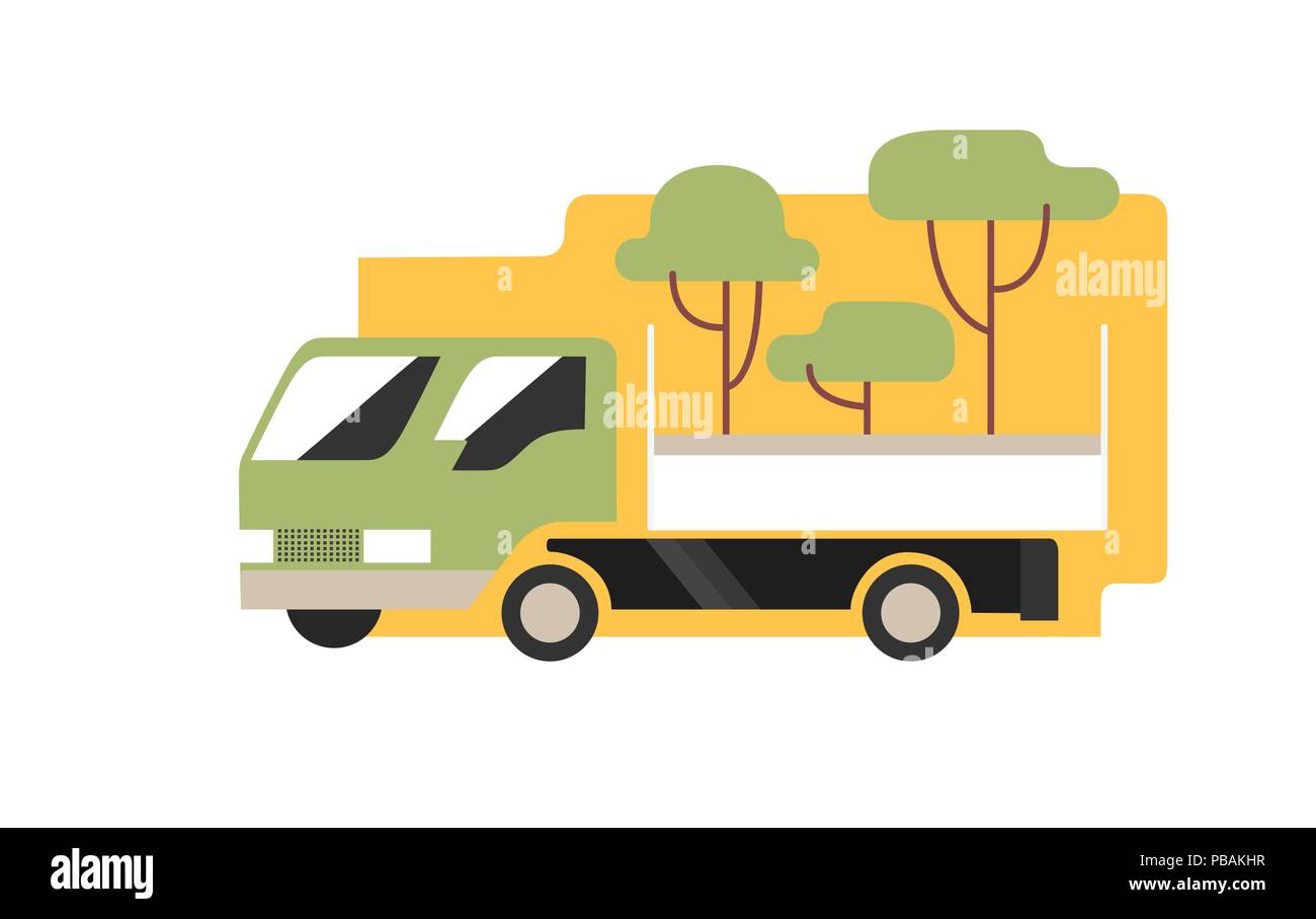 Farmer pickup truck with young trees for gardening, flat style vector icon Stock Vector