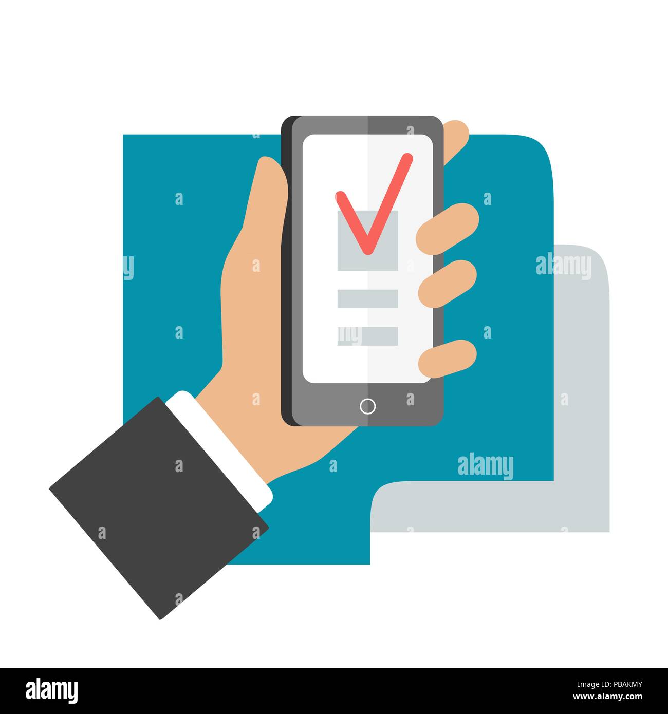 Smartphone with check tick, flat style vector icon isolated on white Stock Vector