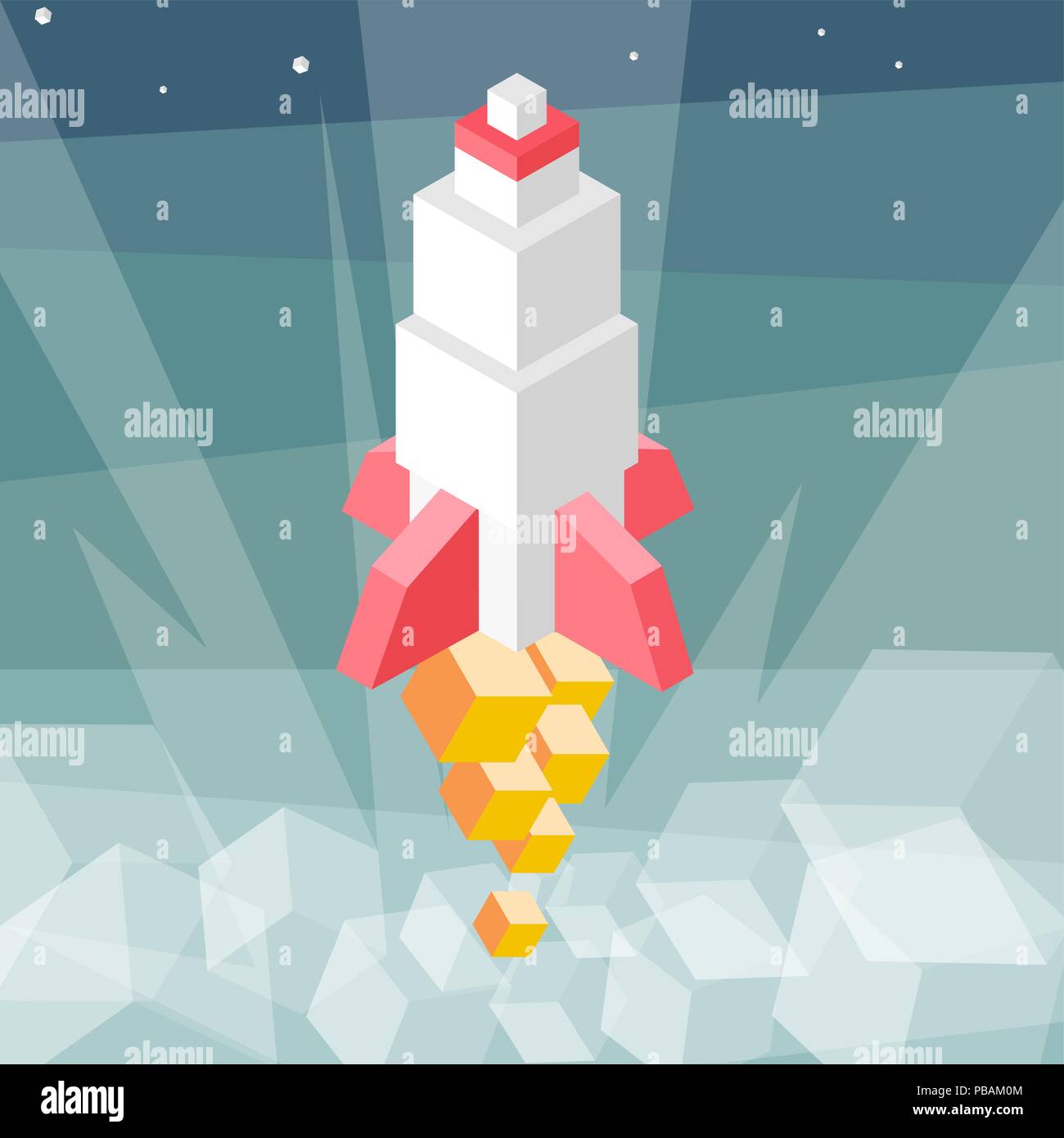 Rocket launch. Cubes composition isometric vector illustration of ...