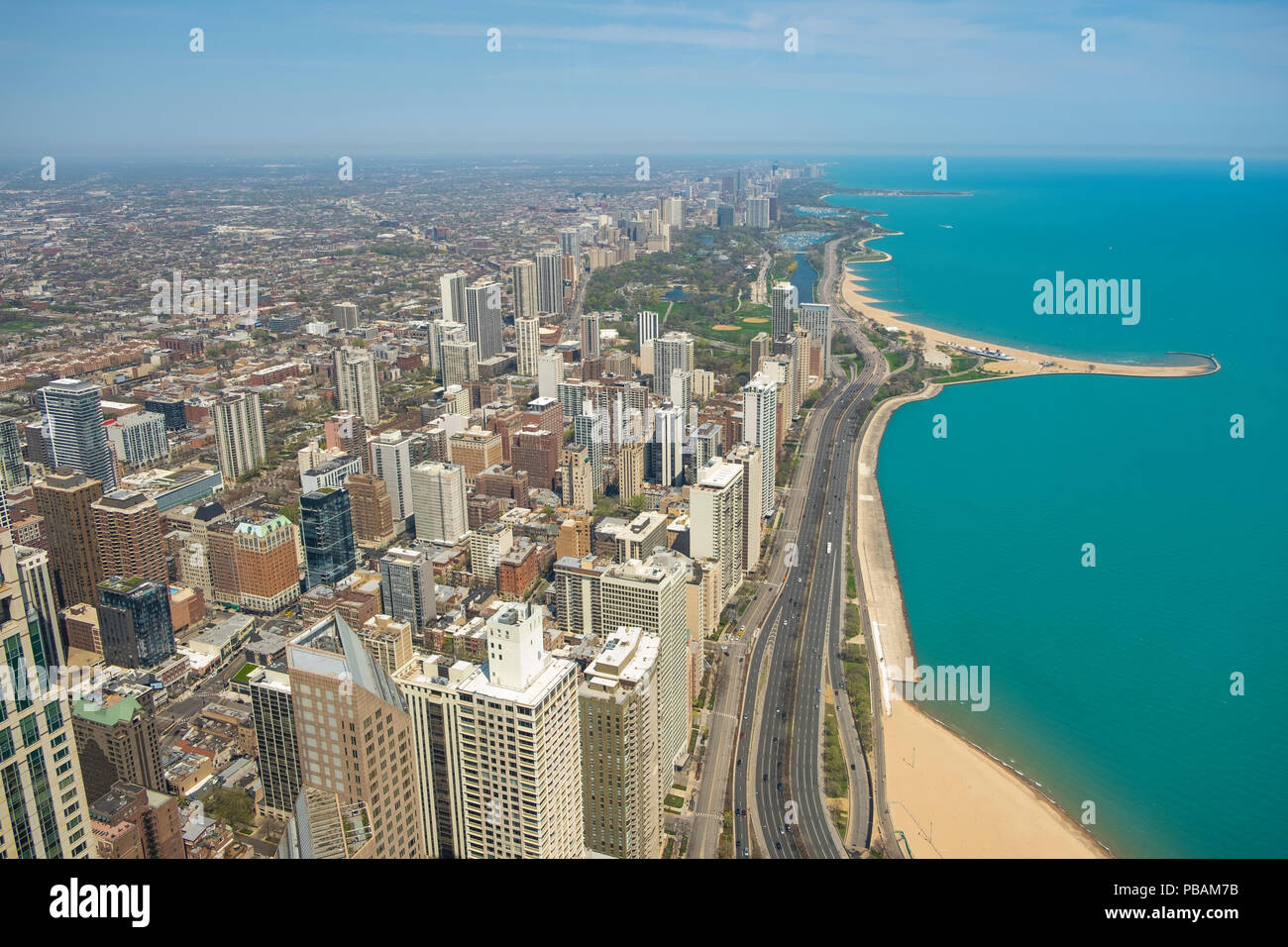 View from 875 N Michigan Avenue, Chicago city skyline Stock Photo