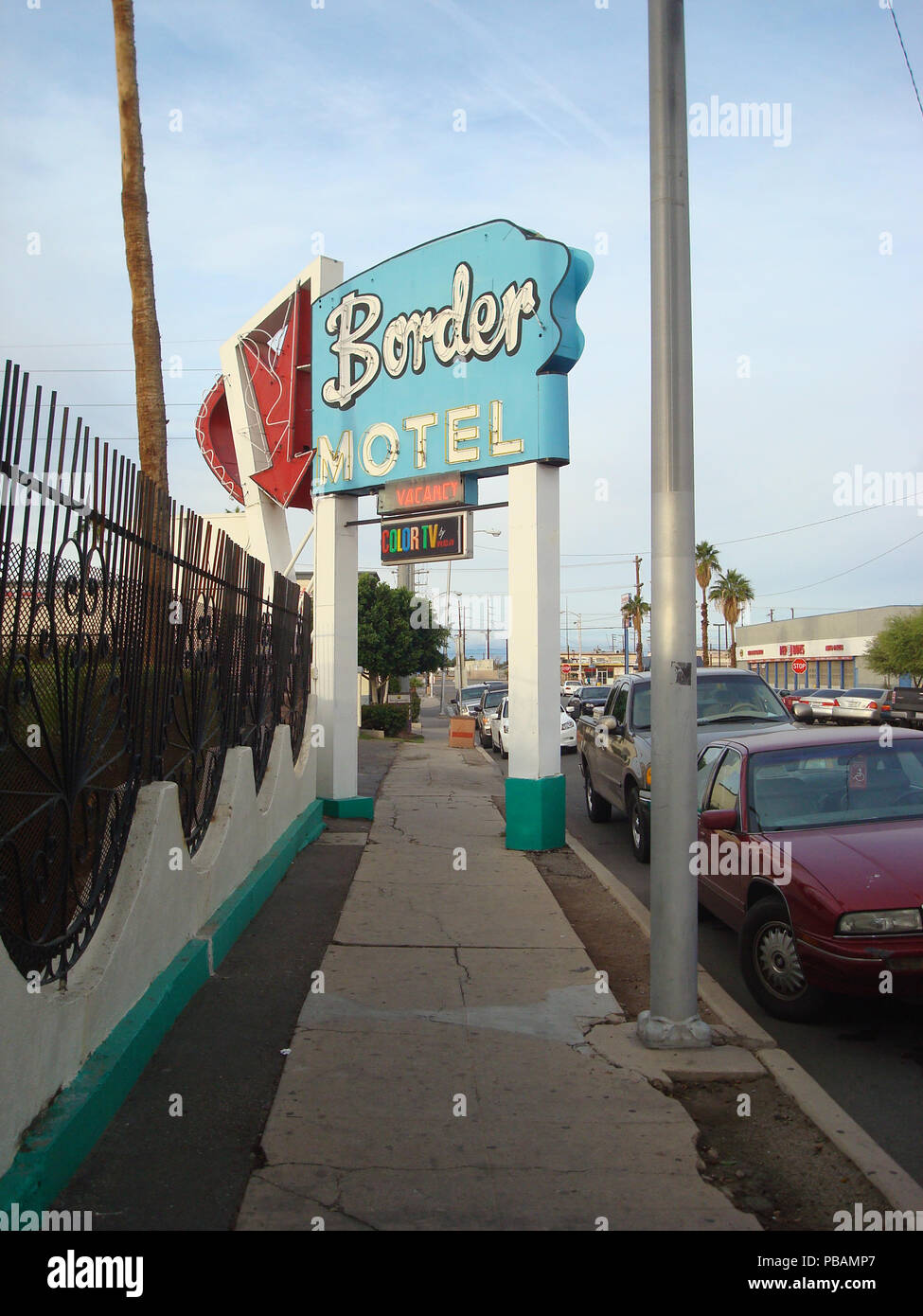 Border Motel sign in Calexico, California, United States Stock Photo