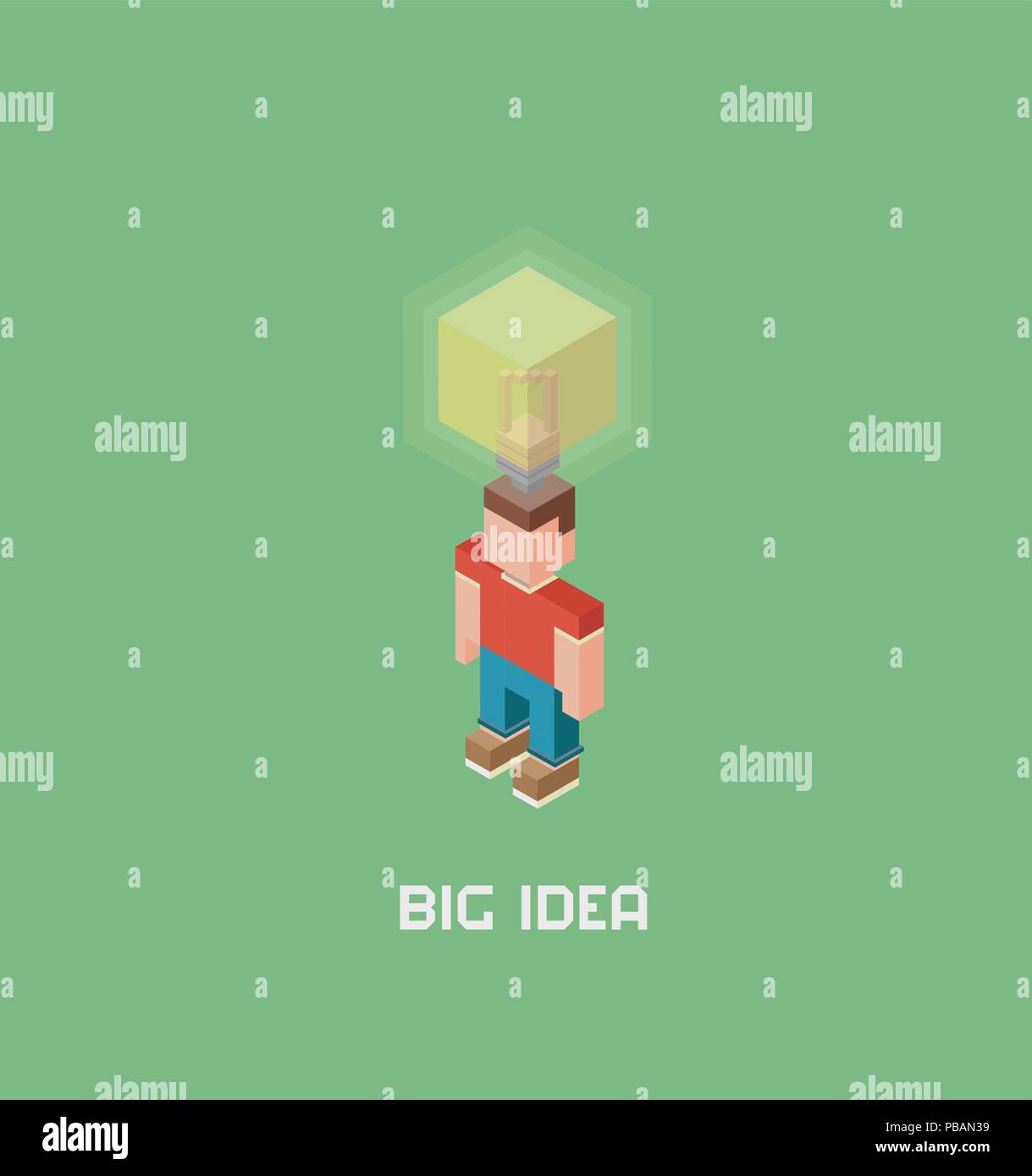 Big idea bulb overhead, cubes composition isometric vector illustration Stock Vector