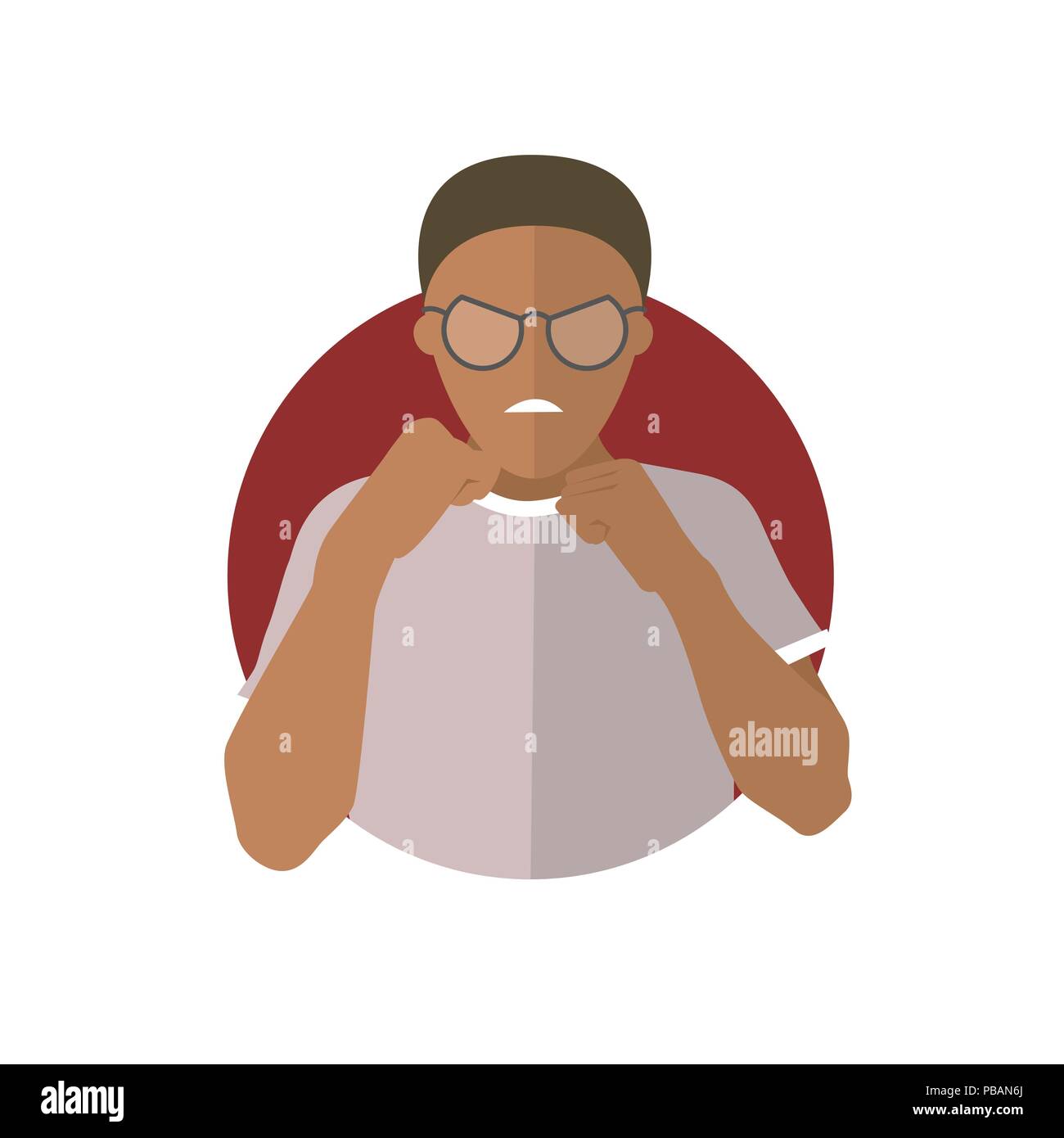 Aggression expression, black man attack, fight. Flat vector icon Stock Vector