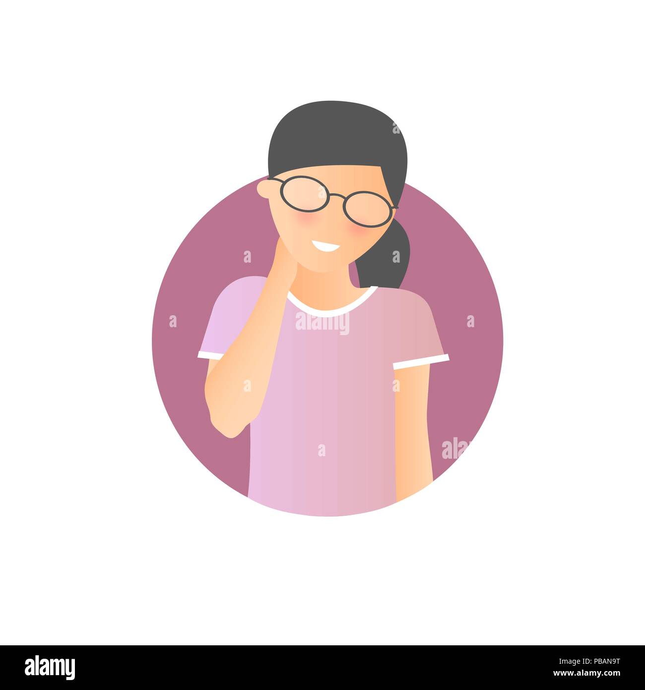 Embarrassment expression, woman shy, timid. Flat gradient vector icon Stock Vector