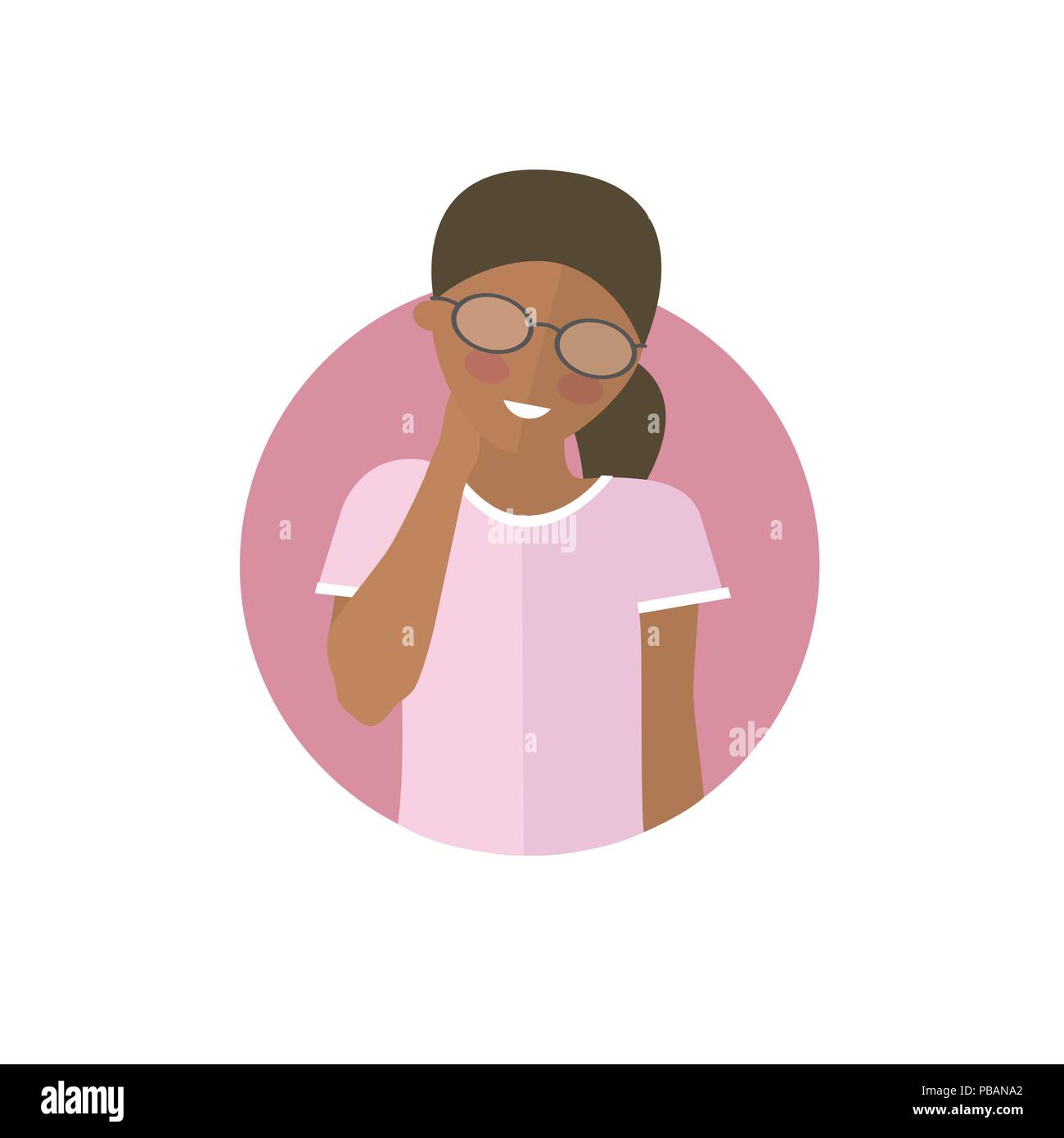 Black girl shy, flat design vector icon Stock Vector