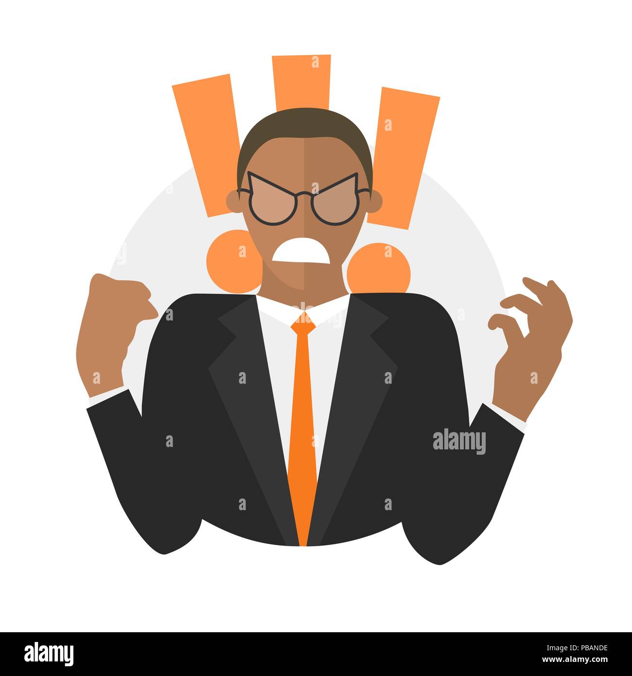 Black businessman in rage. Flat design icon Stock Vector